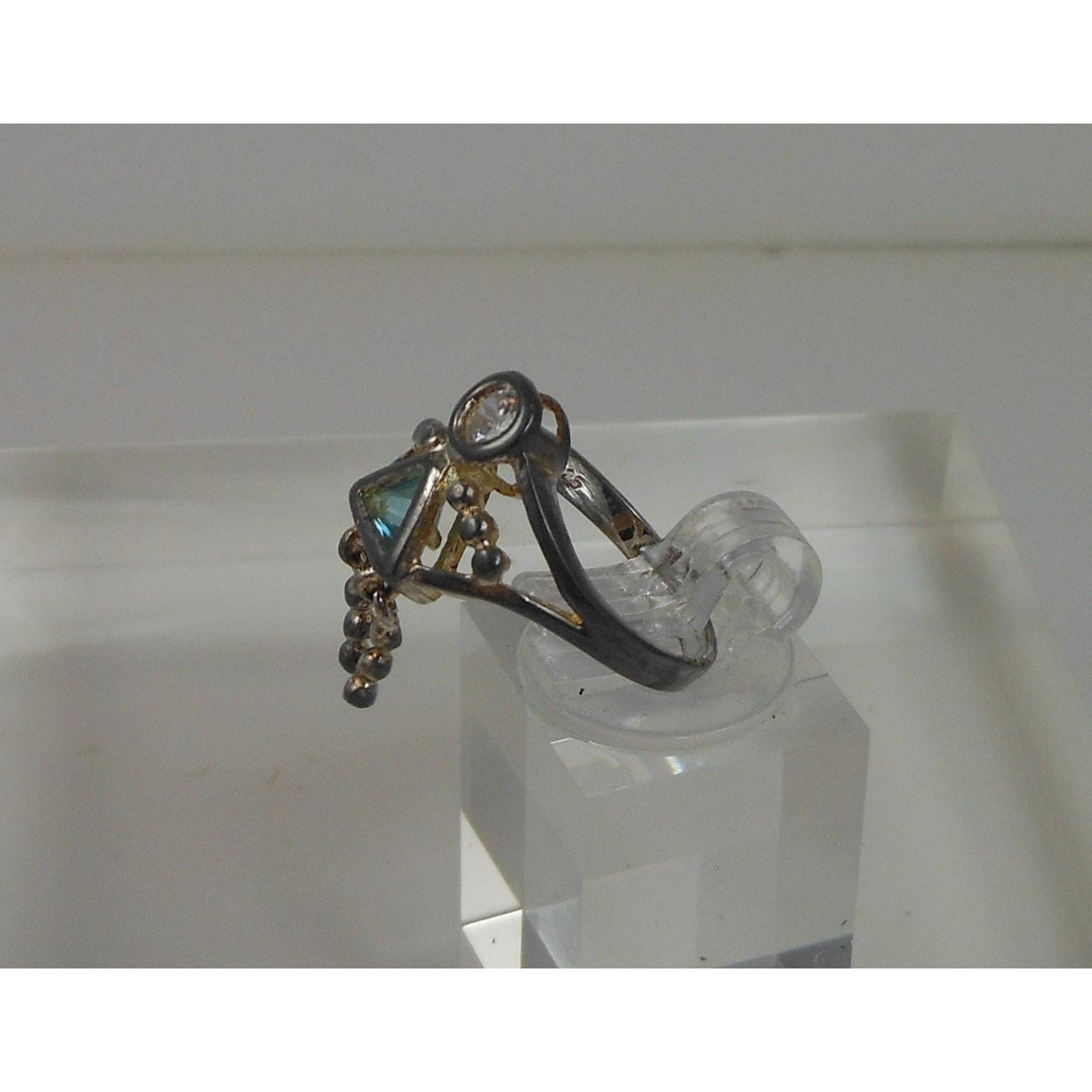 Elegant Sterling Silver Charm Ring Mother Grandmother Vintage Sim Diamond Size 6