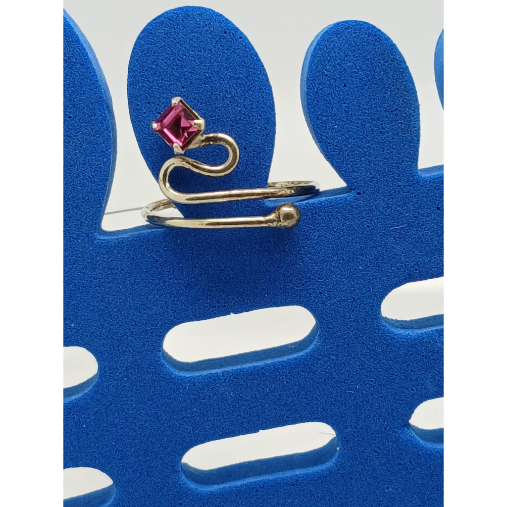 Sterling Silver Pretty Pink Crystal Rhinestone Toe Ring Adjustable Size Gift Box