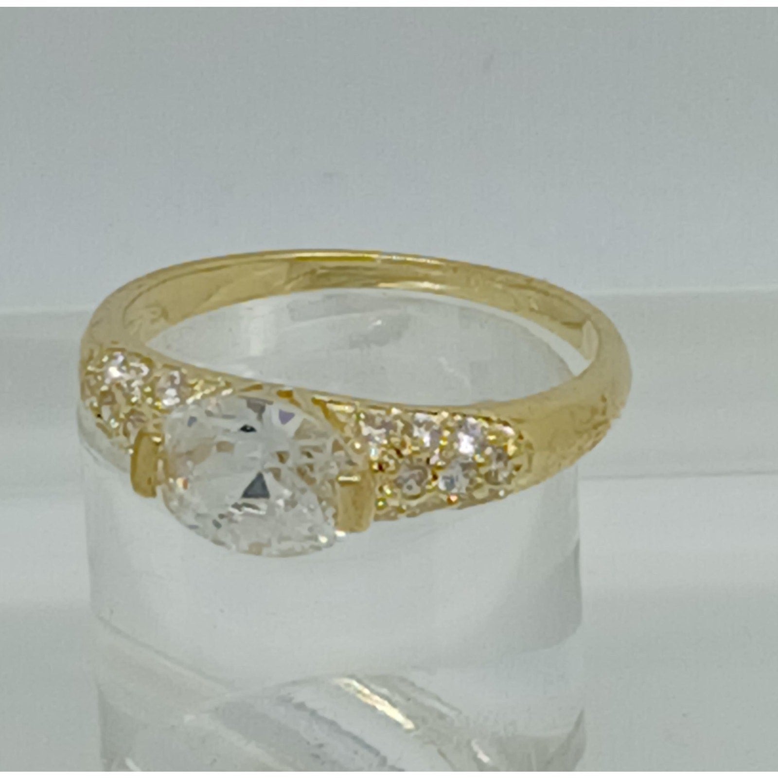 Vintage 1990's Gold Plated CZ Engagement Ring: Sim Diamond Wedding Band, Size 8 - HoneyThomas.com