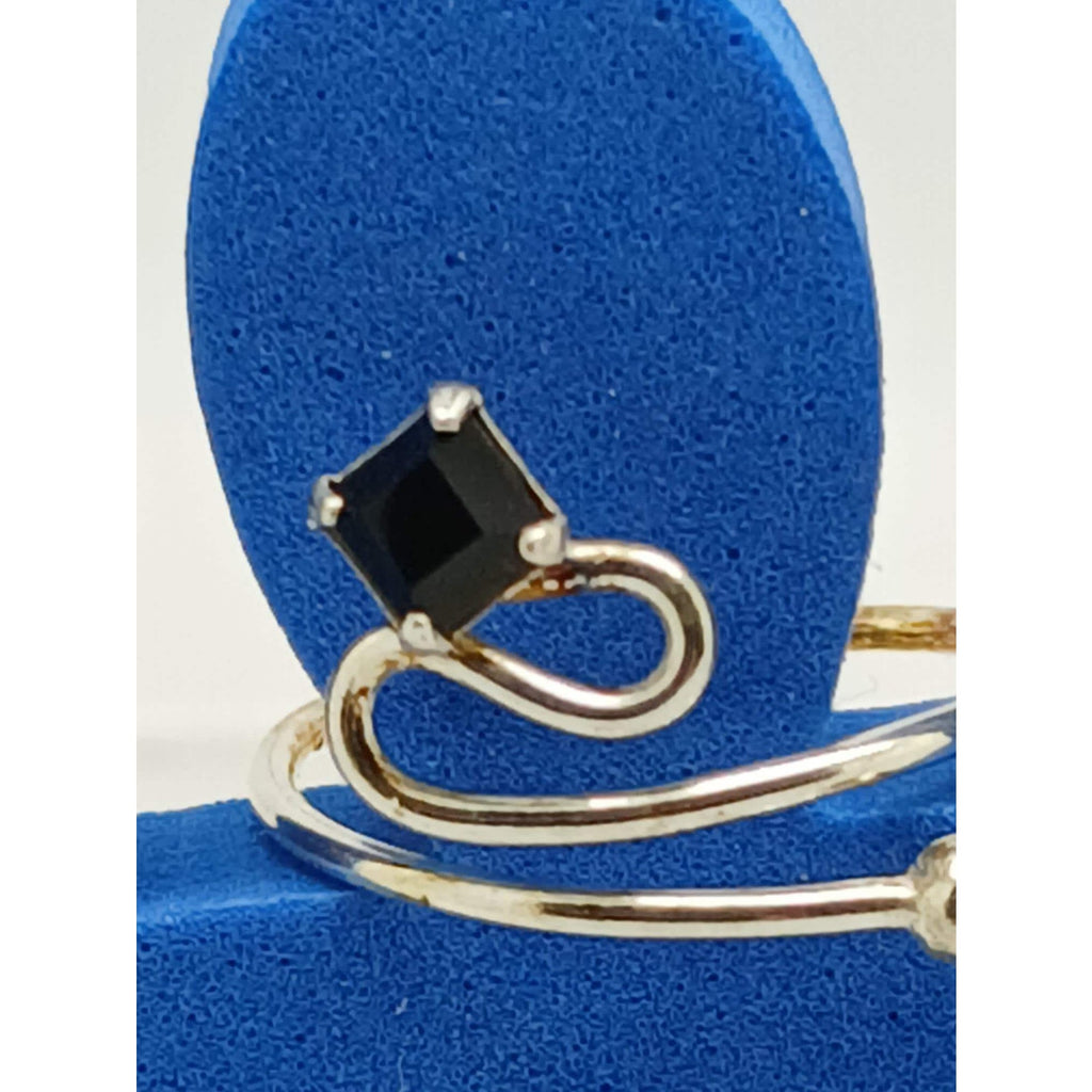 Sexy Swirly Black Crystal Rhinestone Toe Ring Adjustable Size Sterling Silver