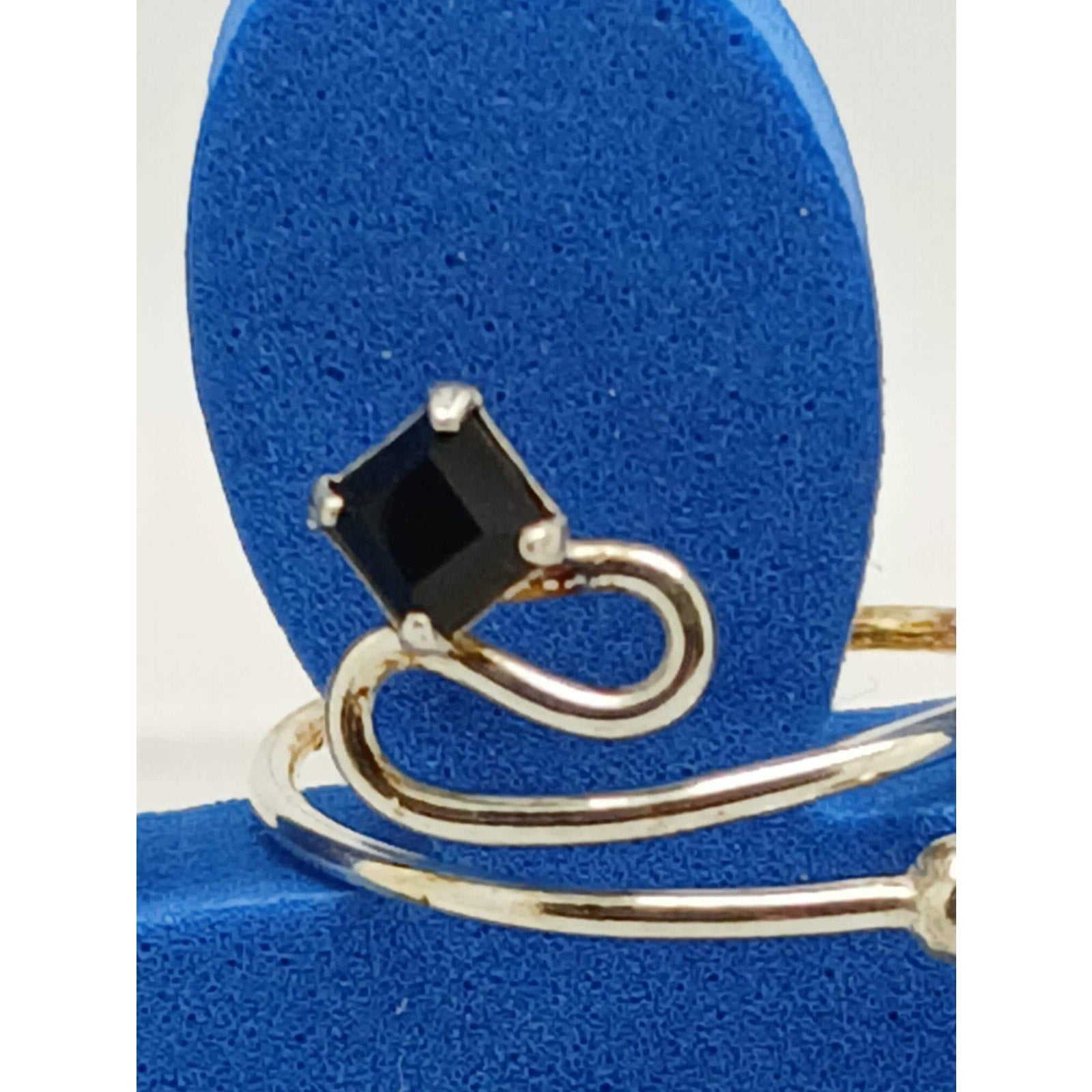 Sexy Swirly Black Crystal Rhinestone Toe Ring Adjustable Size Sterling Silver