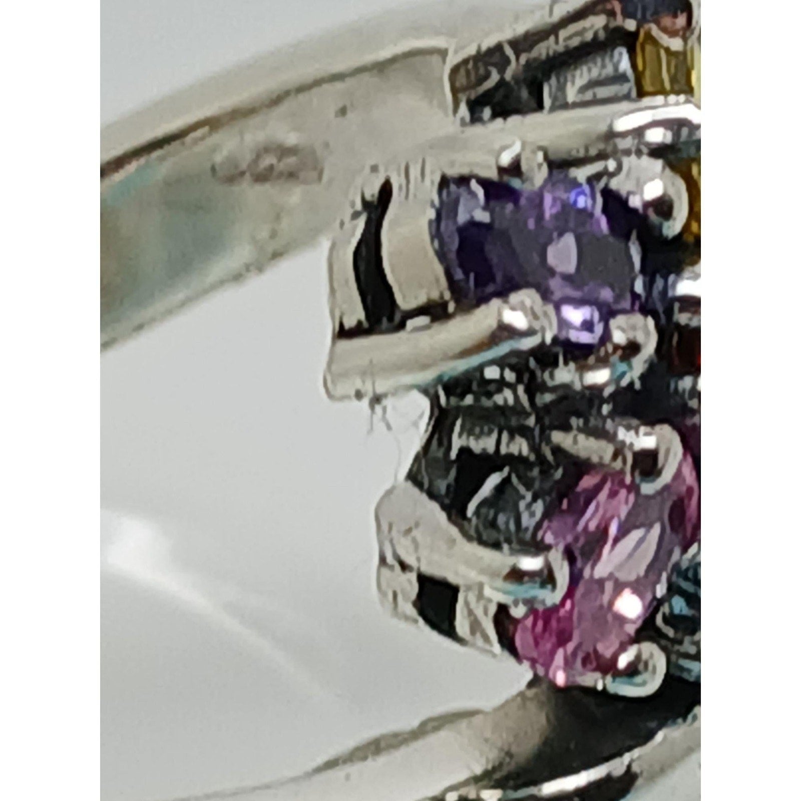 Vintage 1990's Floral Sterling Silver Bypass Band Ring Gemstones CZ Size 8.5 - HoneyThomas.com