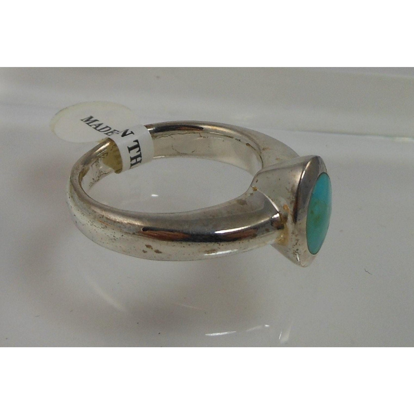 Handcrafted Vintage Turquoise Solitaire Ring Sterling Silver Size 7 - HoneyThomas.com