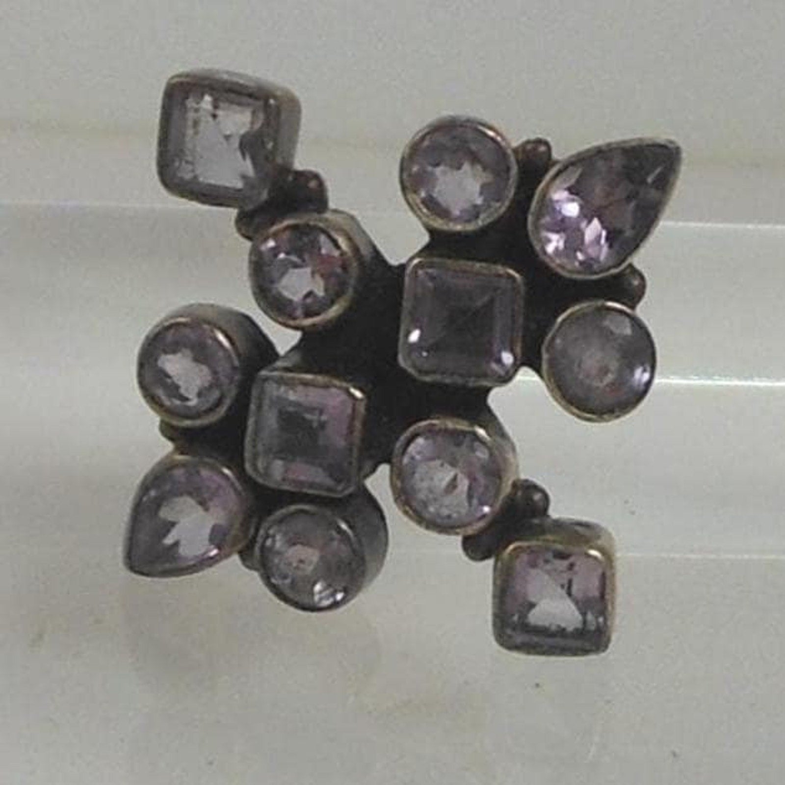 Handcrafted Sterling Silver Ring Vintage Natural Amethyst Size 6 Unique Design - HoneyThomas.com