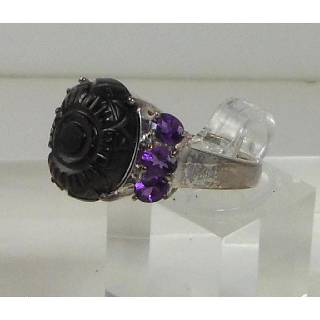 Handcrafted Sterling Silver Ring with Natural Amethyst Chalcedony Size 8 5.7gram - HoneyThomas.com