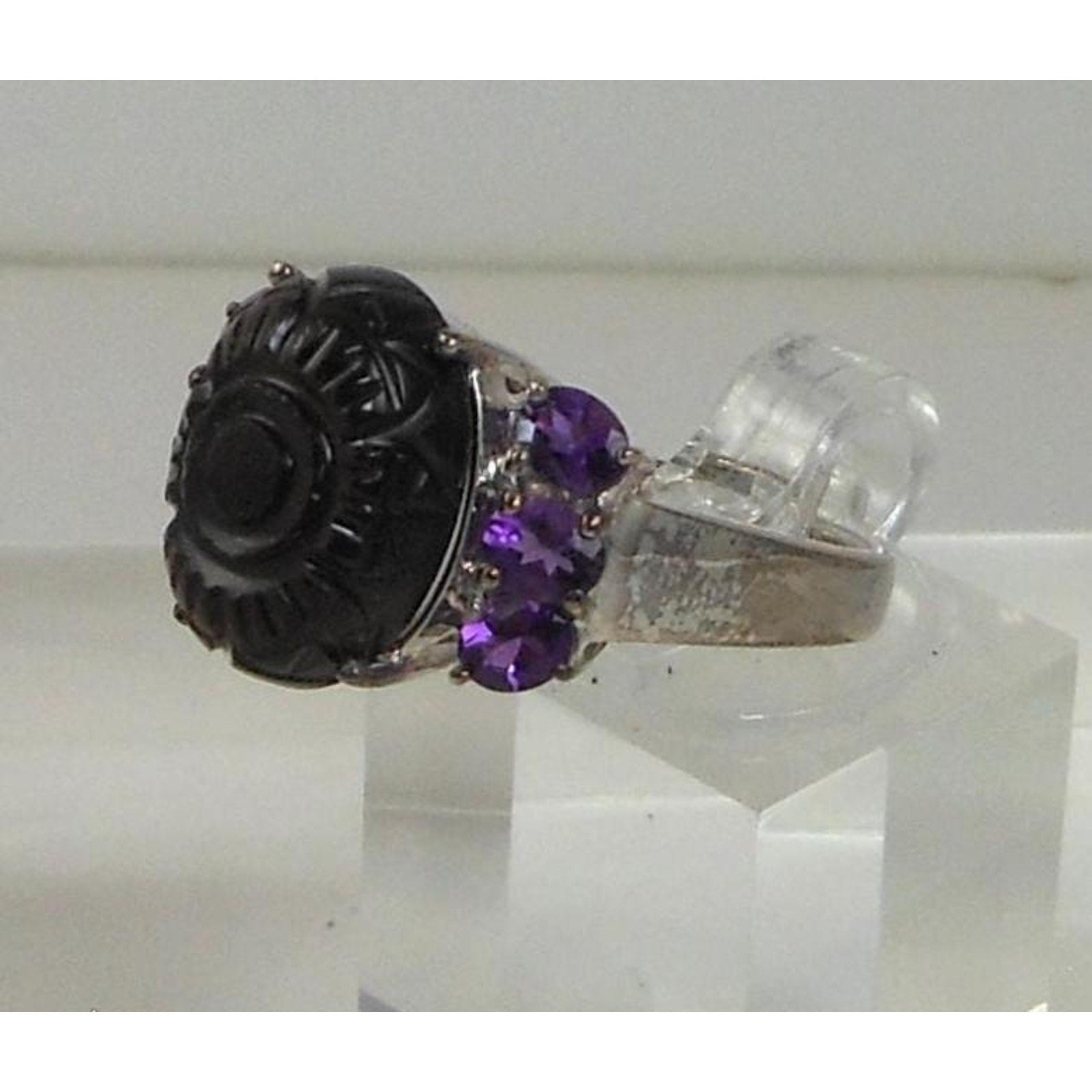 Handcrafted Sterling Silver Ring with Natural Amethyst Chalcedony Size 8 5.7gram - HoneyThomas.com