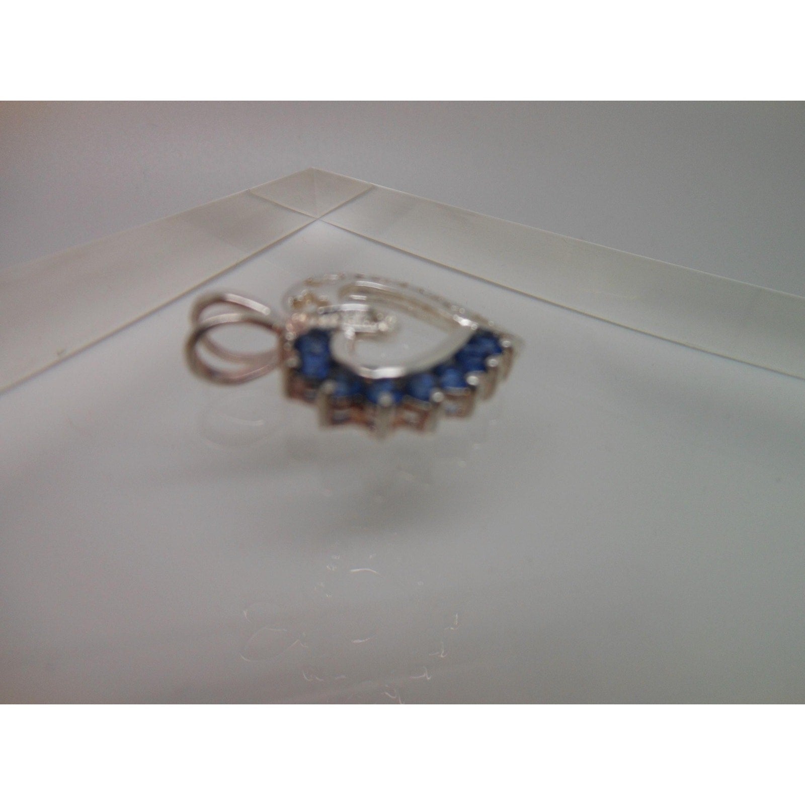 Vintage 1990's Beautiful Sterling Silver I Love Mom Necklace Pendant Sapphire CZ - HoneyThomas.com