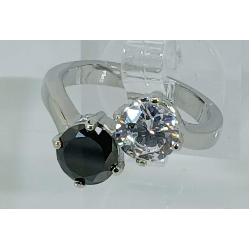 Black Vintage Ring Size 10 Sim Diamond CZ Silver Tone White Gold GP Engagement
