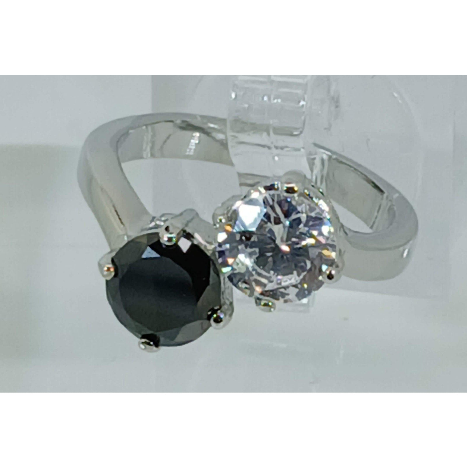 Black Vintage Ring Size 10 Sim Diamond CZ Silver Tone White Gold GP Engagement