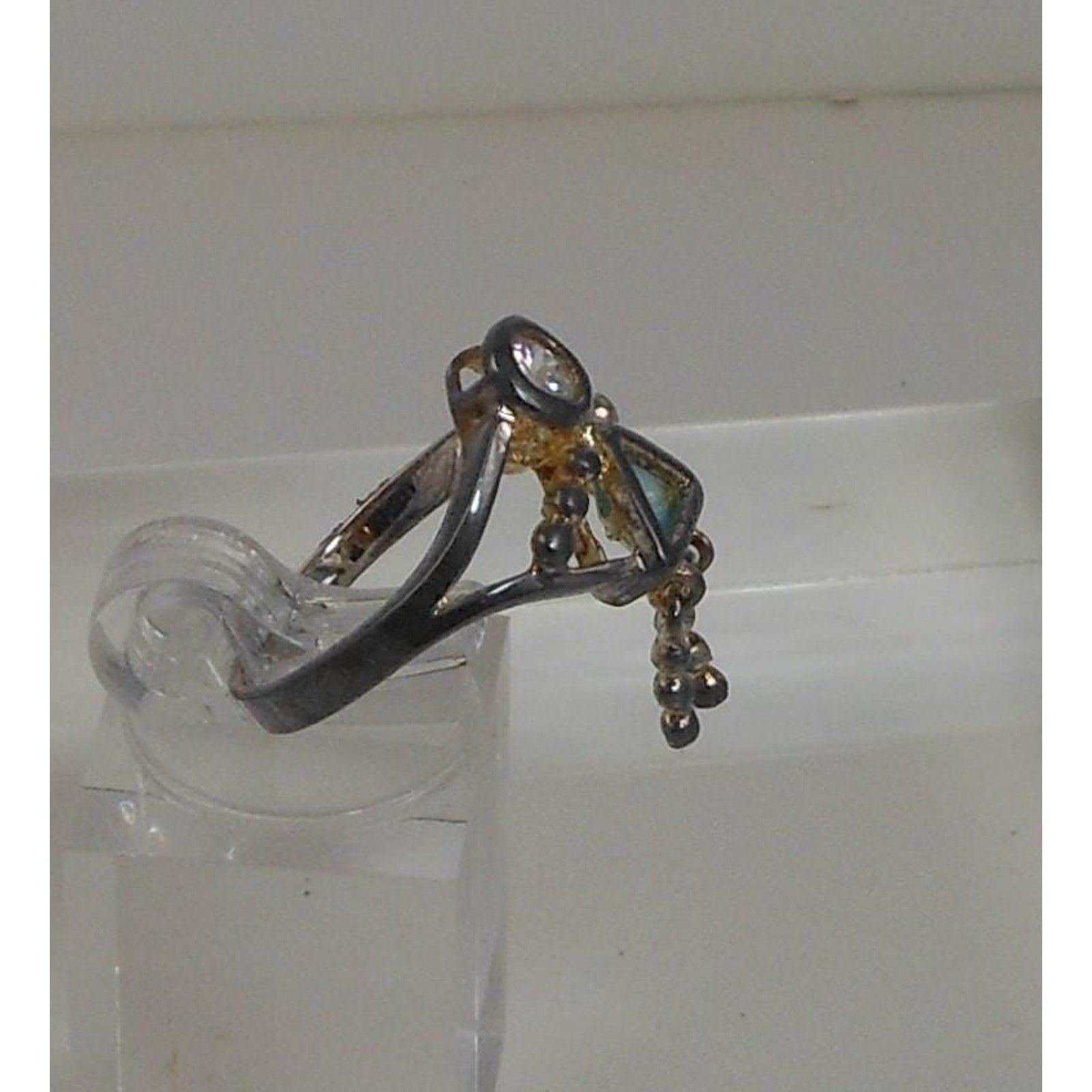 Elegant Sterling Silver Charm Ring Mother Grandmother Vintage Sim Diamond Size 6 - HoneyThomas.com