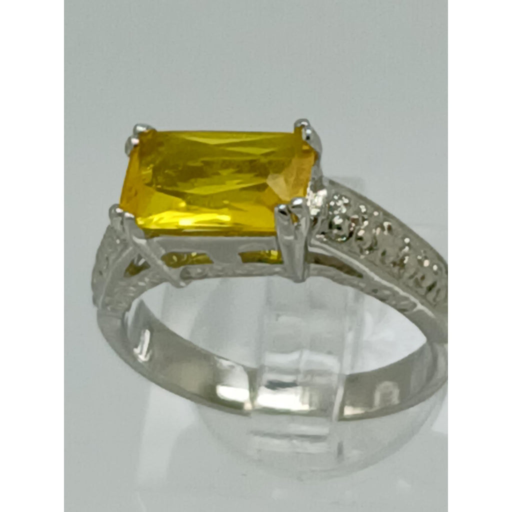 3CT Vintage Gold Plated Canary Yellow Radiant Sim Diamond CZ Engagement Ring 7