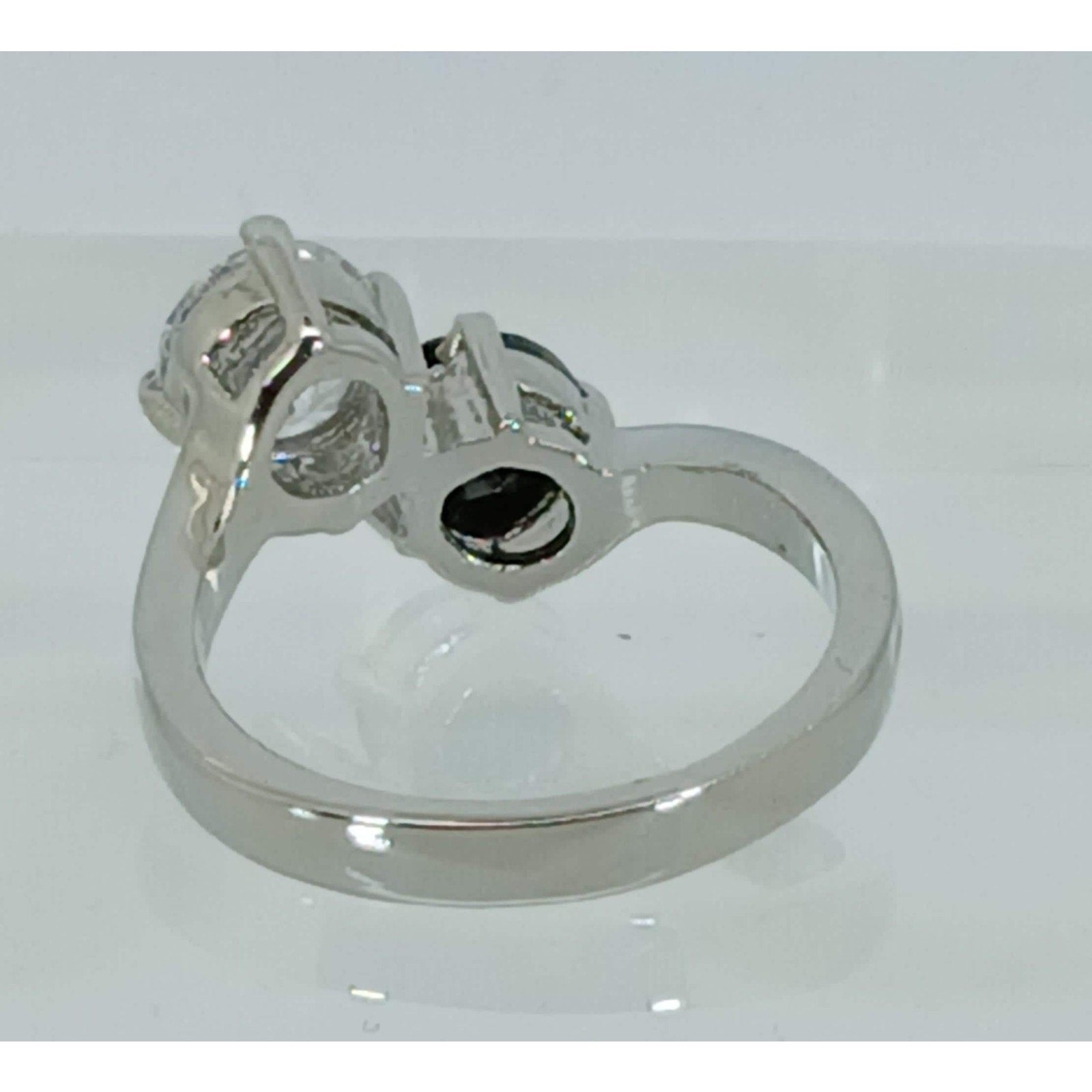 Vintage Ring Size 6 Black Sim Diamond CZ Silver Tone White Gold GP Engagement - HoneyThomas.com
