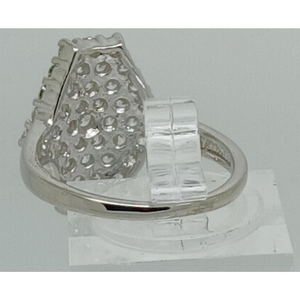 Elegant Vintage Size 7.25 White Gold Plate Pave Cluster Cocktail Statement Ring