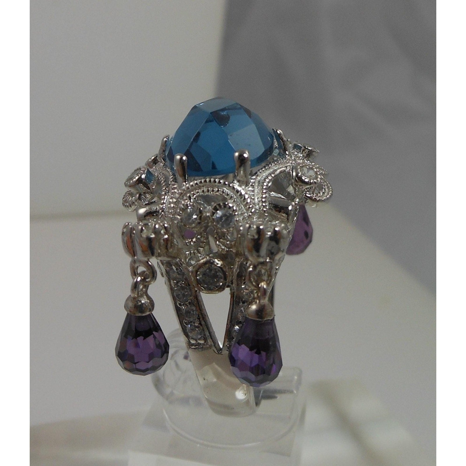 Vintage Sterling Silver 90s Glamour Cocktail Ring Huge Dramatic Statement Size 9 - HoneyThomas.com