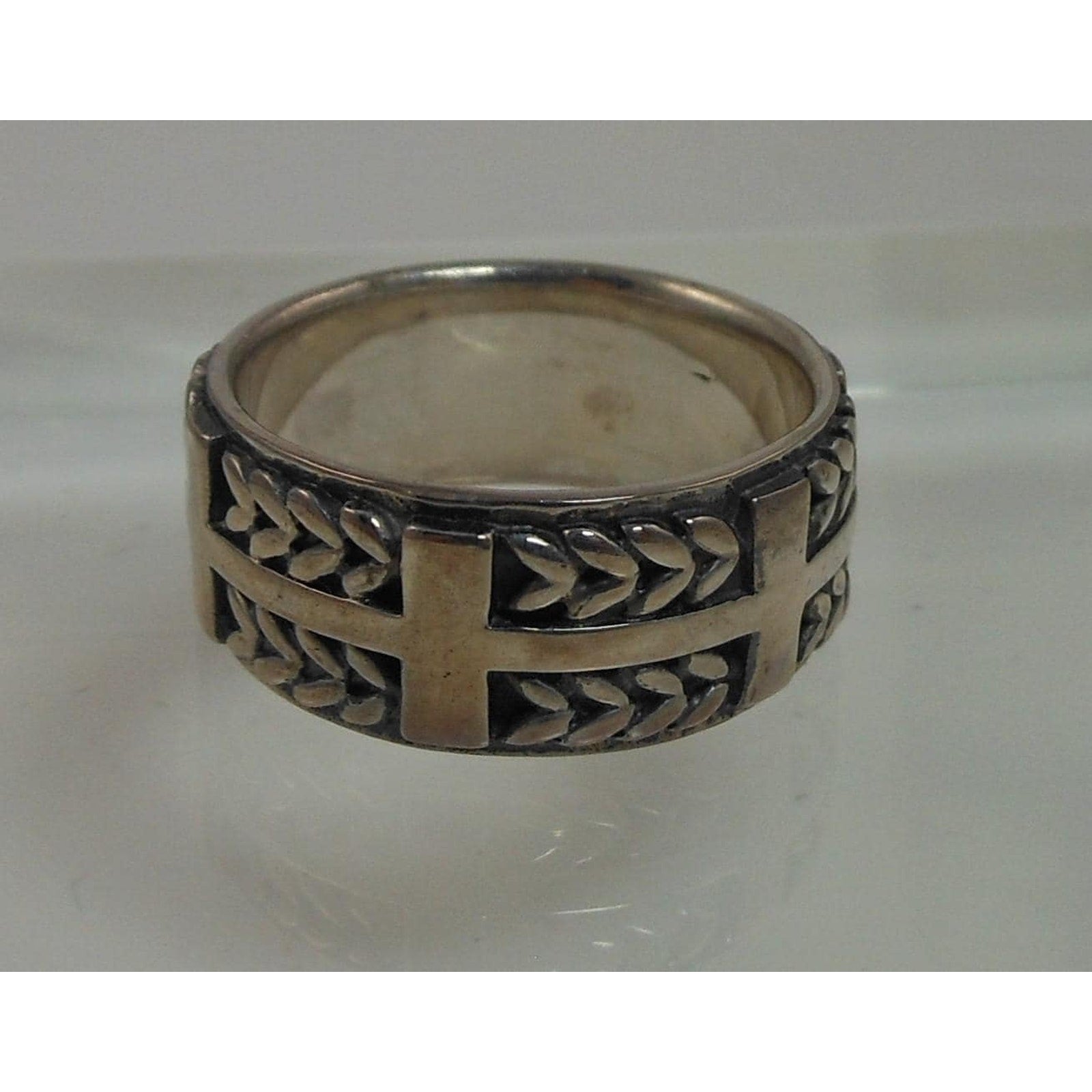 1990s Oxidized Sterling Silver Celtic Weave Cross Ring Rare Vintage Band Size 8