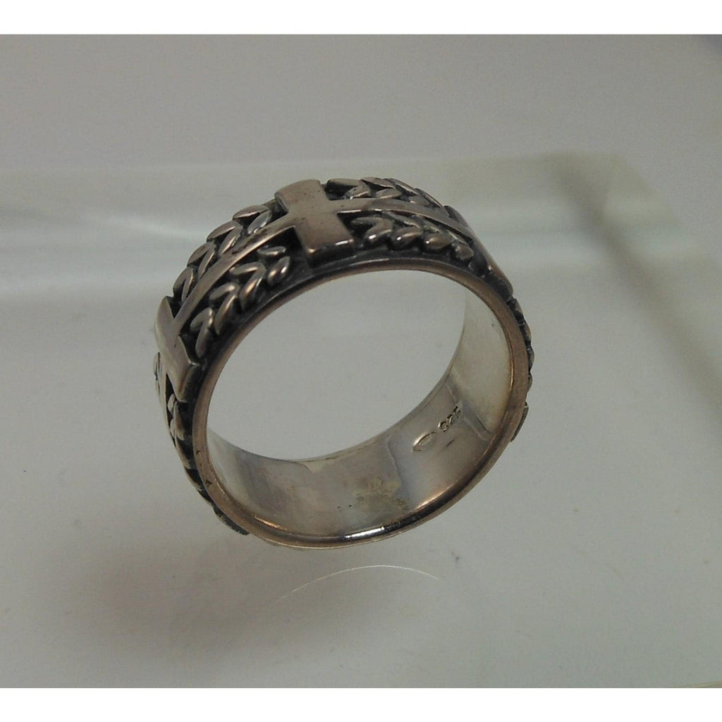 1990s Oxidized Sterling Silver Celtic Weave Cross Ring Rare Vintage Band Size 8