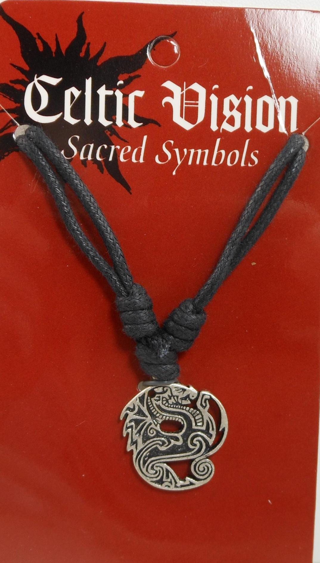 Vintage Celtic Dragon Pendant Necklace: Sacred Symbol-8, Adjustable Cord