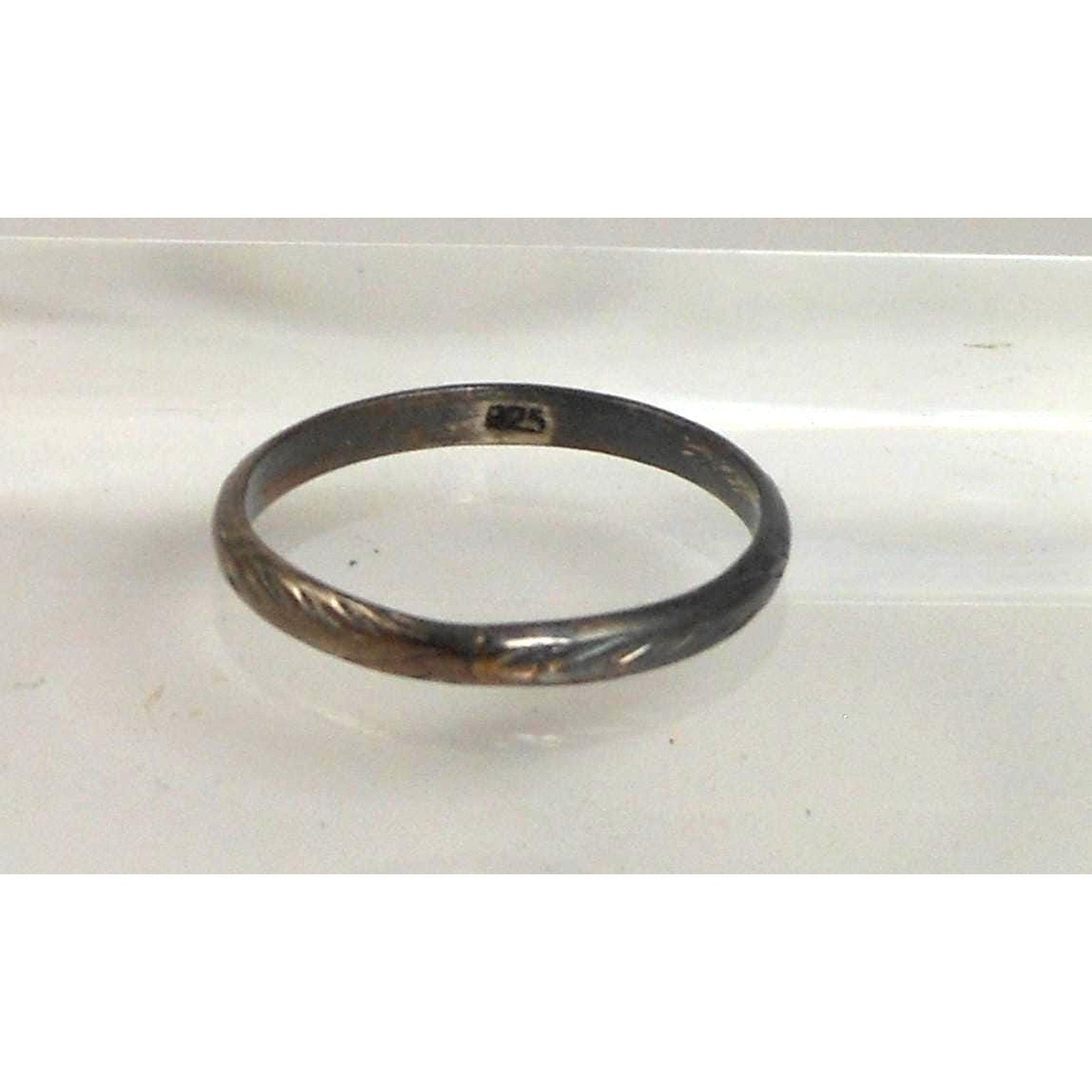Vintage Sterling Silver Handcrafted Diamond-Cut Ring Size 11.5 with Great Patina - HoneyThomas.com