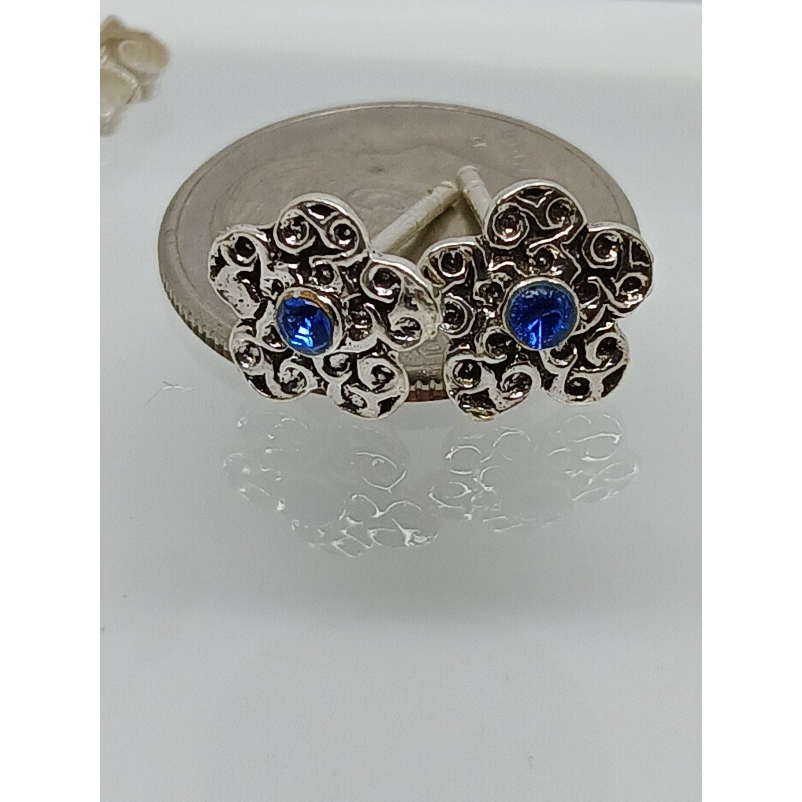 Vintage Estate Jewelry NOS .925 Sterling Silver Light Blue Crystal New Earrings - HoneyThomas.com