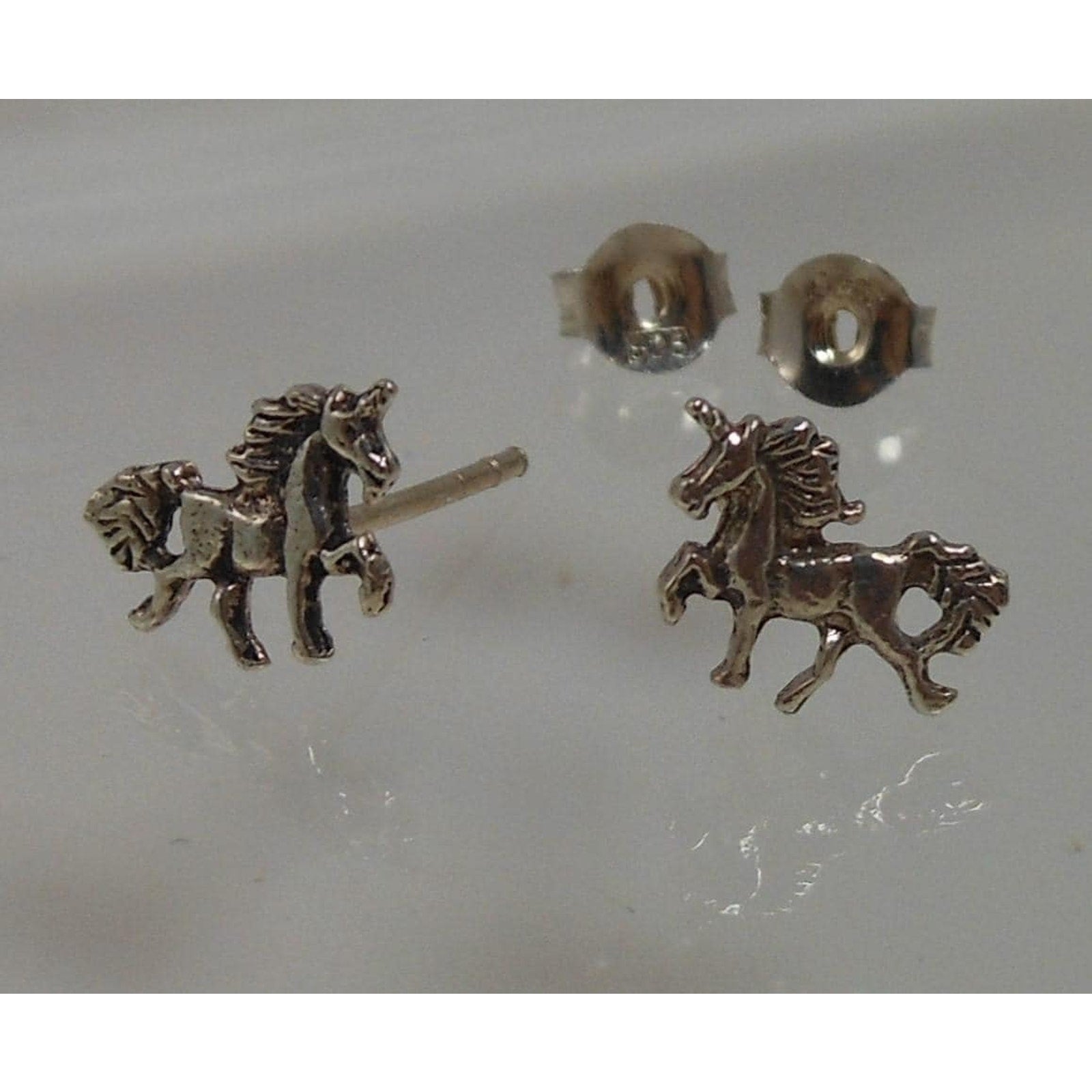 Vintage Unicorn Sterling Silver Stud Earrings Made in Thailand New-old-stock - HoneyThomas.com