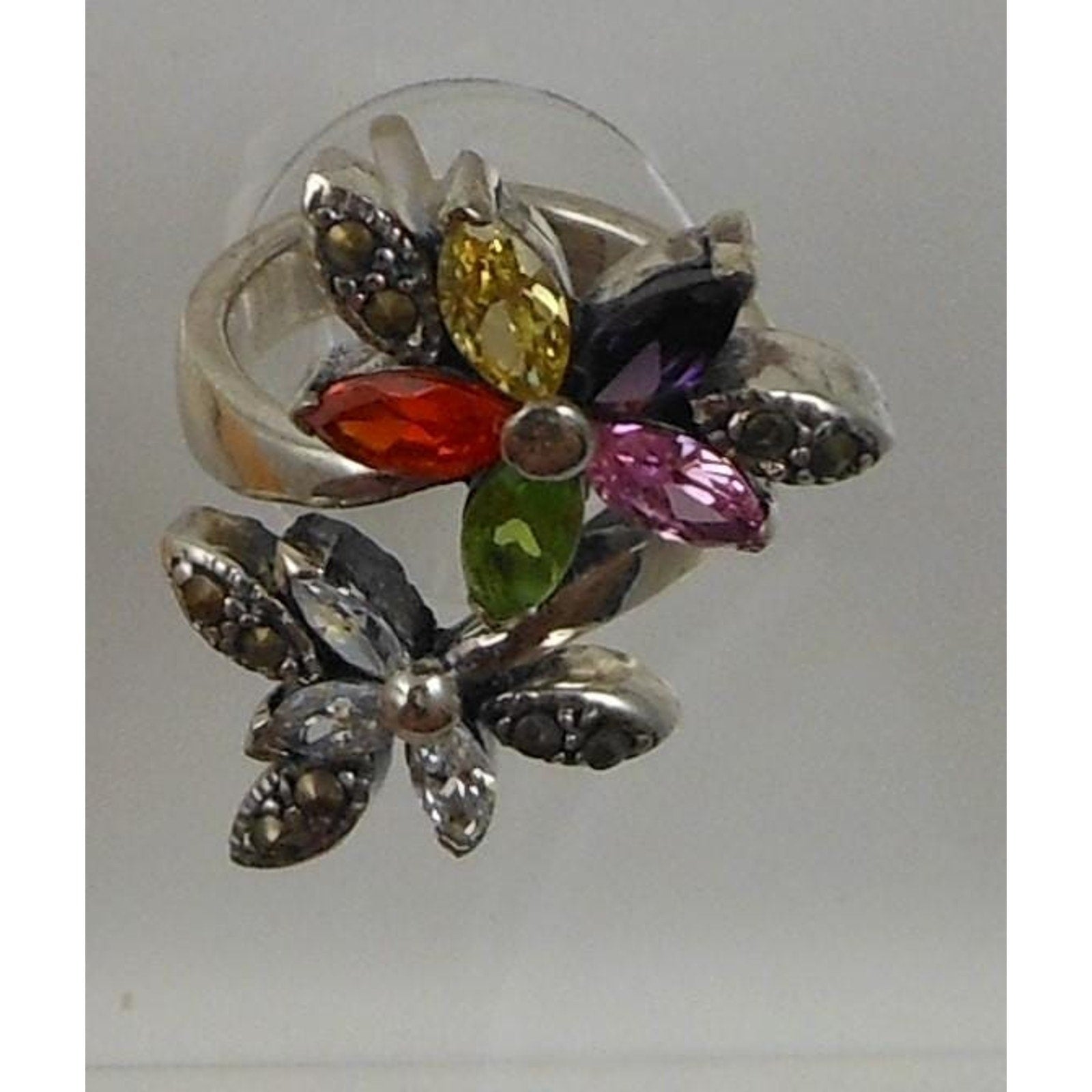 Artistc Vintage 1990's Sterling Silver Flower Bypass Ring Thailand Size 8 - HoneyThomas.com