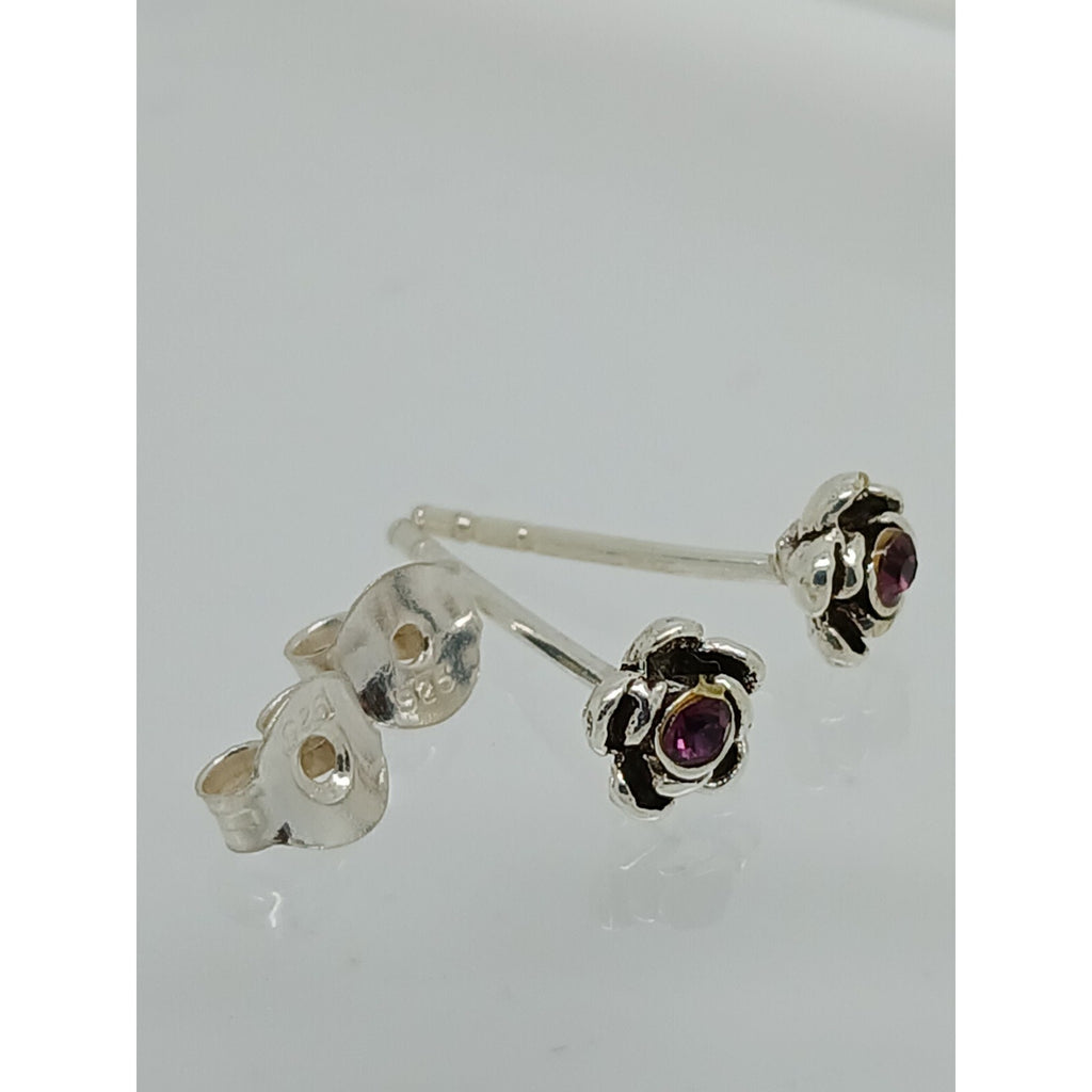 Vintage Estate Jewelry NOS .925 Sterling Silver Purple Rose Crystal Earrings - HoneyThomas.com