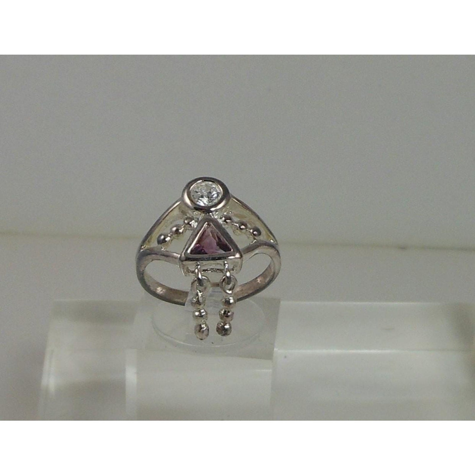 Vintage Sterling Silver Baby Charm Ring Mother Grandmother Sim Diamond Size 6 - HoneyThomas.com