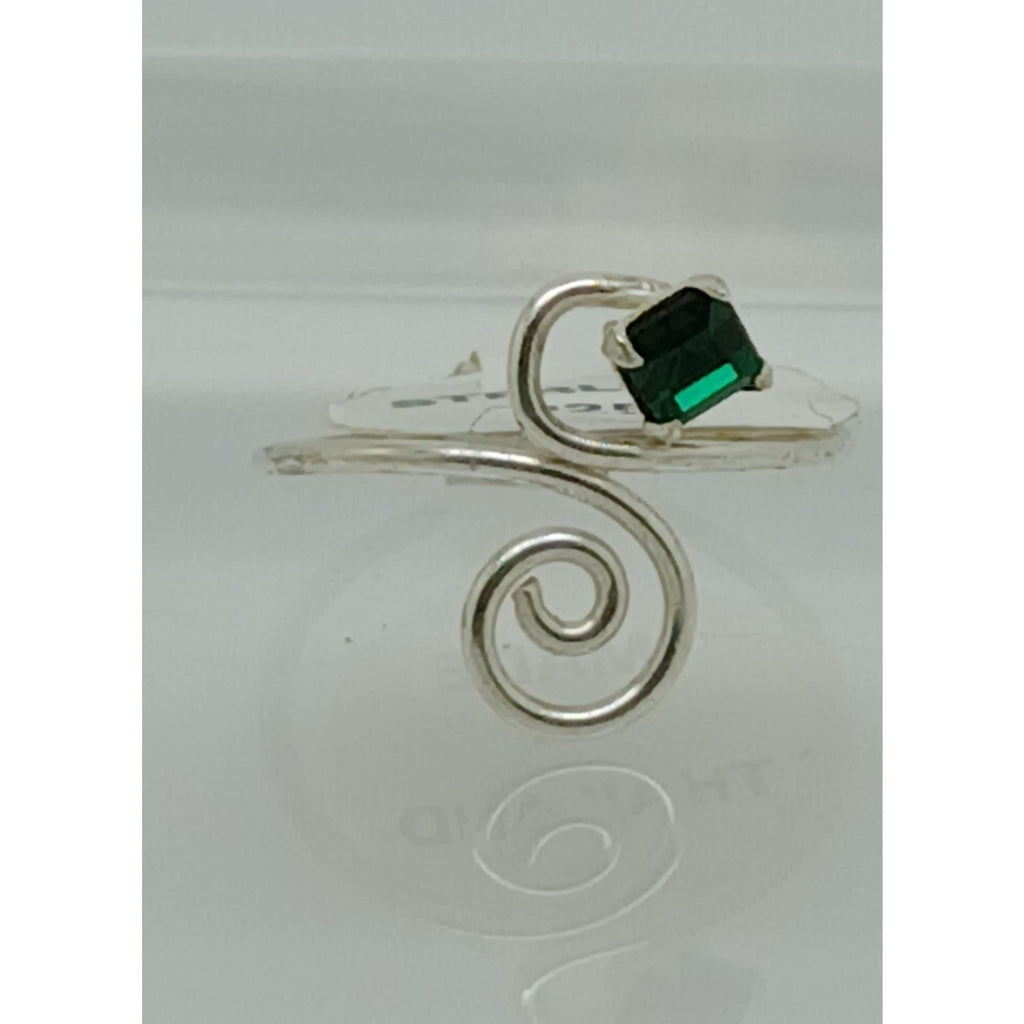 Sterling Silver Sexy Emerald Green Crystal Rhinestone Toe Ring - Adjustable Size - HoneyThomas.com