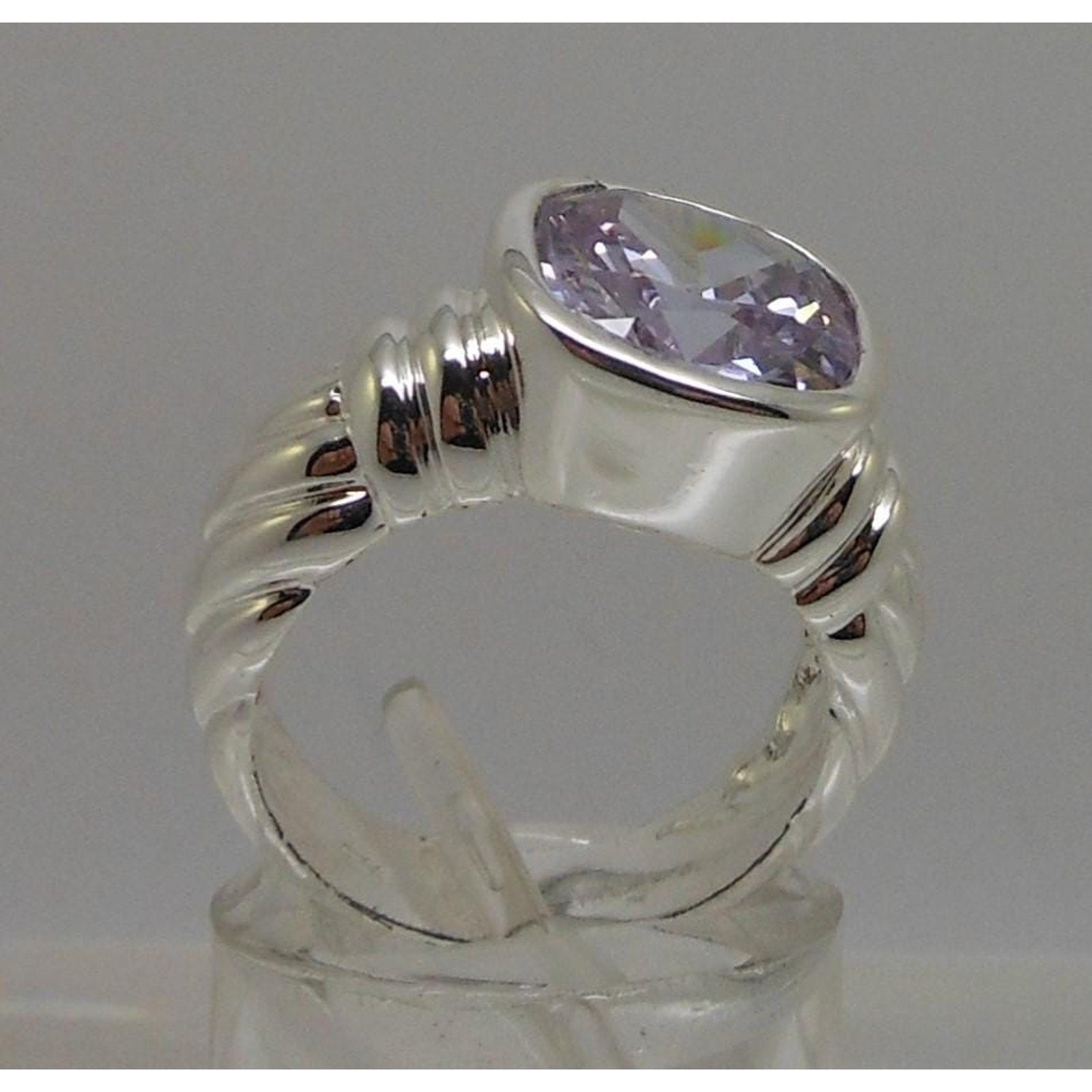 Vintage Designer Cocktail Ring Sterling Silver CZ Pink Purple 925 Signed Size 6