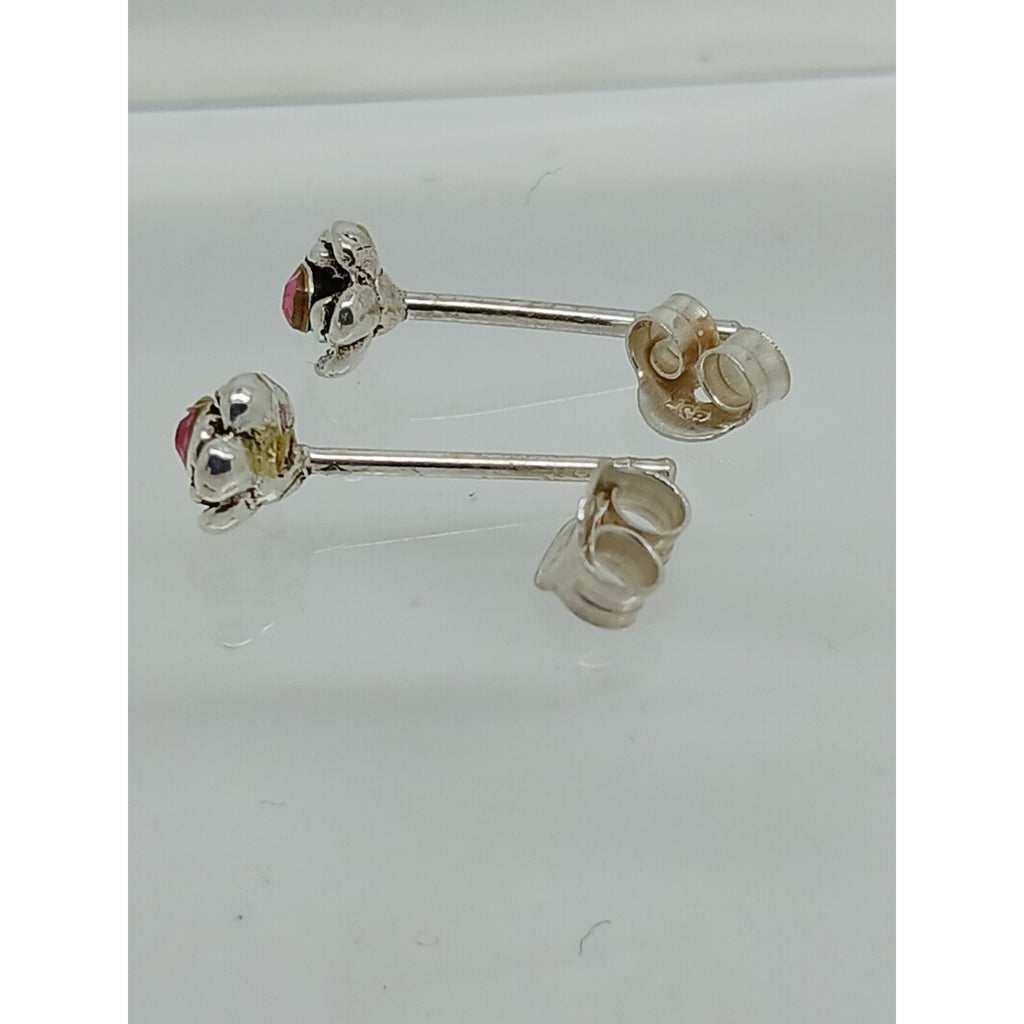 Vintage Estate Jewelry NOS .925 Sterling Silver Pink Rose Crystal Earrings - HoneyThomas.com