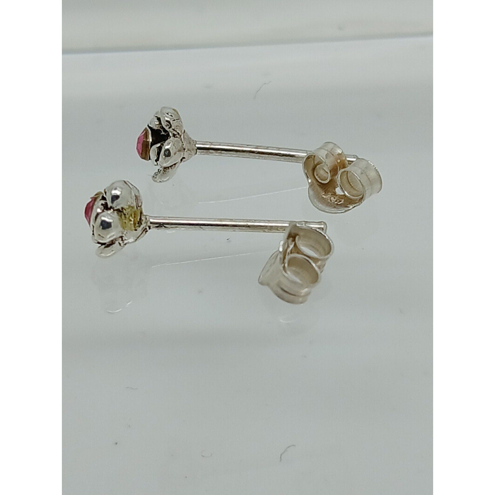 Vintage Estate Jewelry NOS .925 Sterling Silver Pink Rose Crystal Earrings - HoneyThomas.com