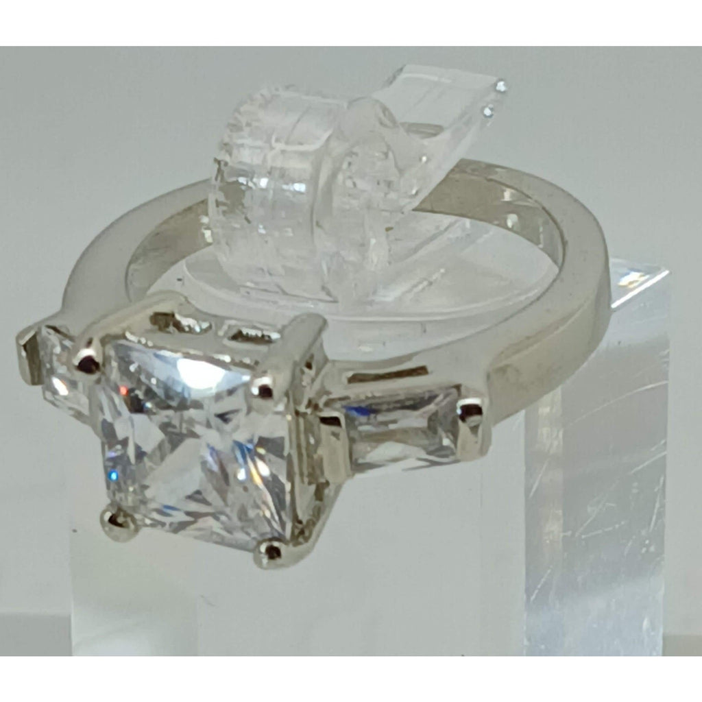 3.5 CT Vintage Princess Cut CZ Engagement Ring Silver Tone White Gold GP Size 7 - HoneyThomas.com