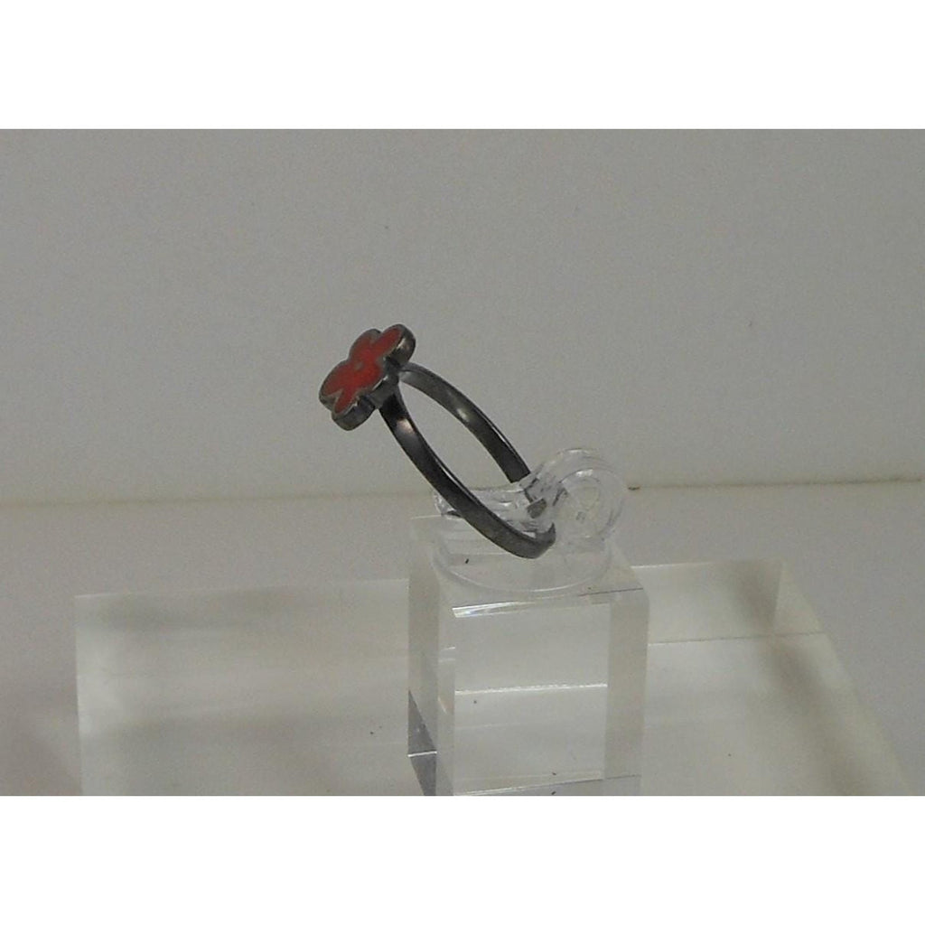 Fun Vibrant Red Flower Ring in Oxidized Sterling Silver - Size 8 - Enamel Resin - HoneyThomas.com