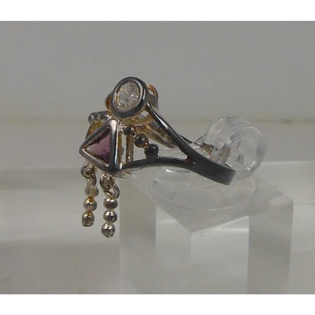 Elegant Vintage Sterling Silver Birthstone Charm Ring Mother Grandmother Size 7