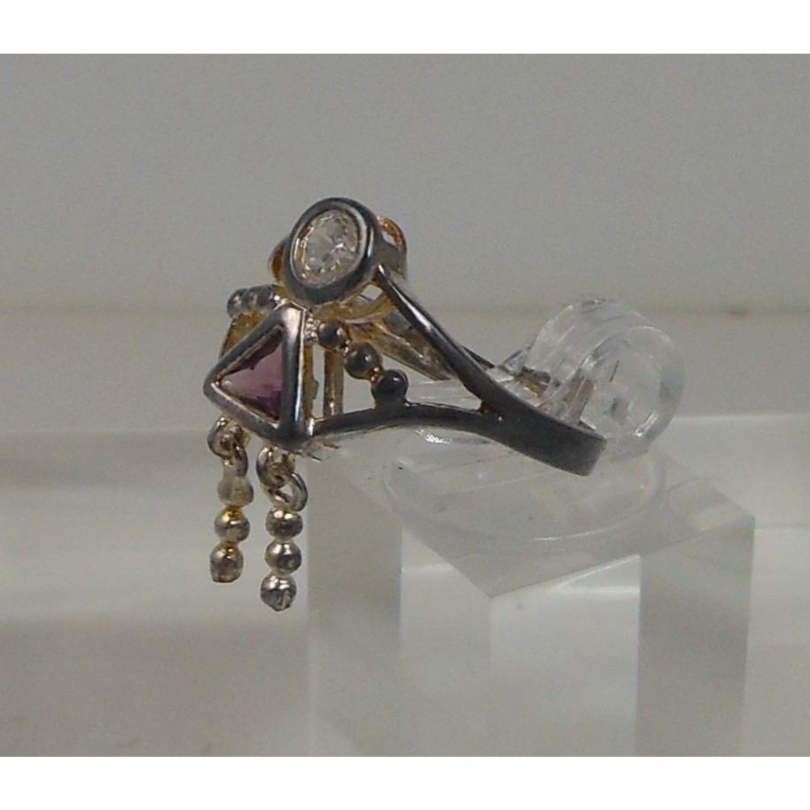 Elegant Vintage Sterling Silver Birthstone Charm Ring Mother Grandmother Size 7