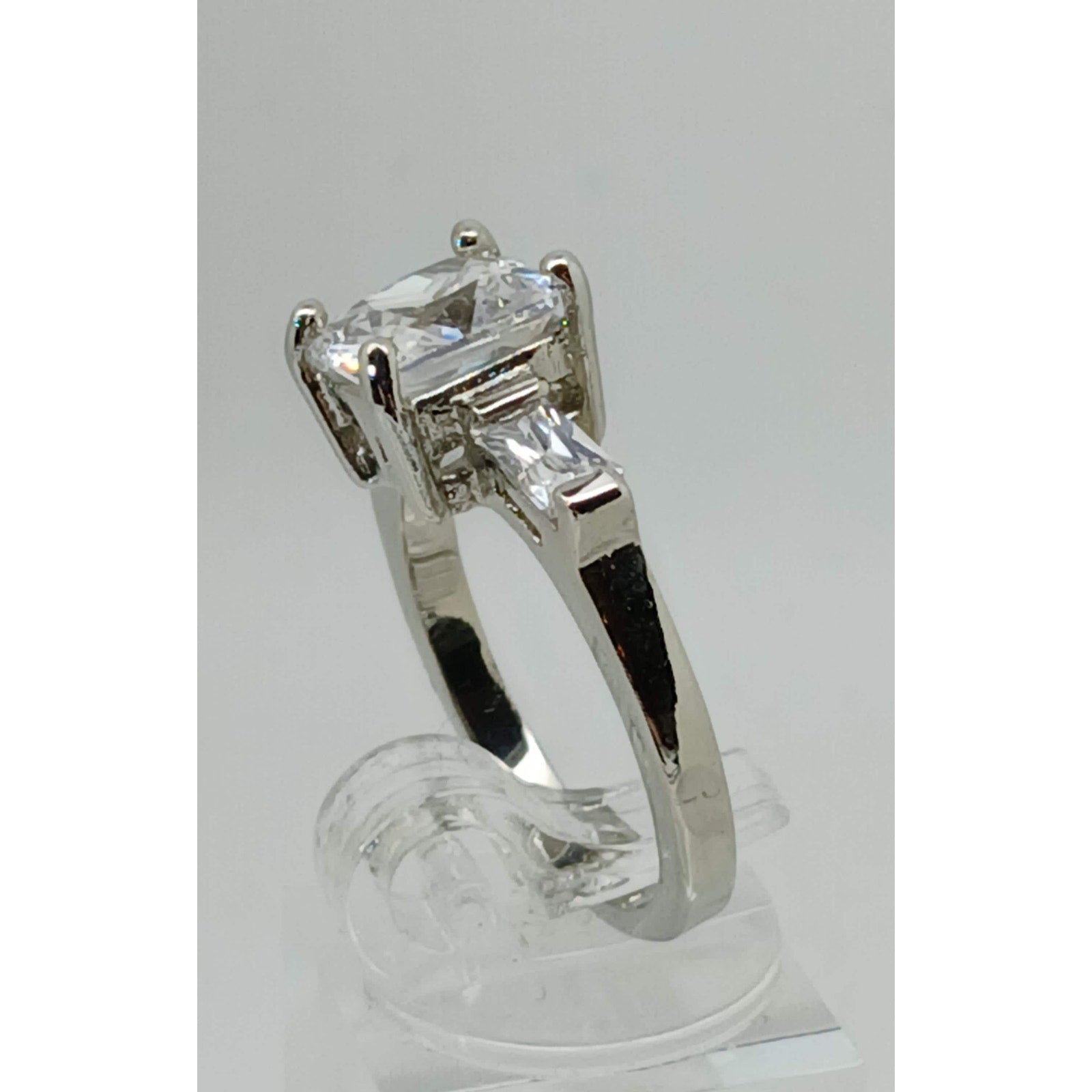 3.5 CT Vintage Princess Cut CZ Engagement Ring Silver Tone White Gold GP Size 10