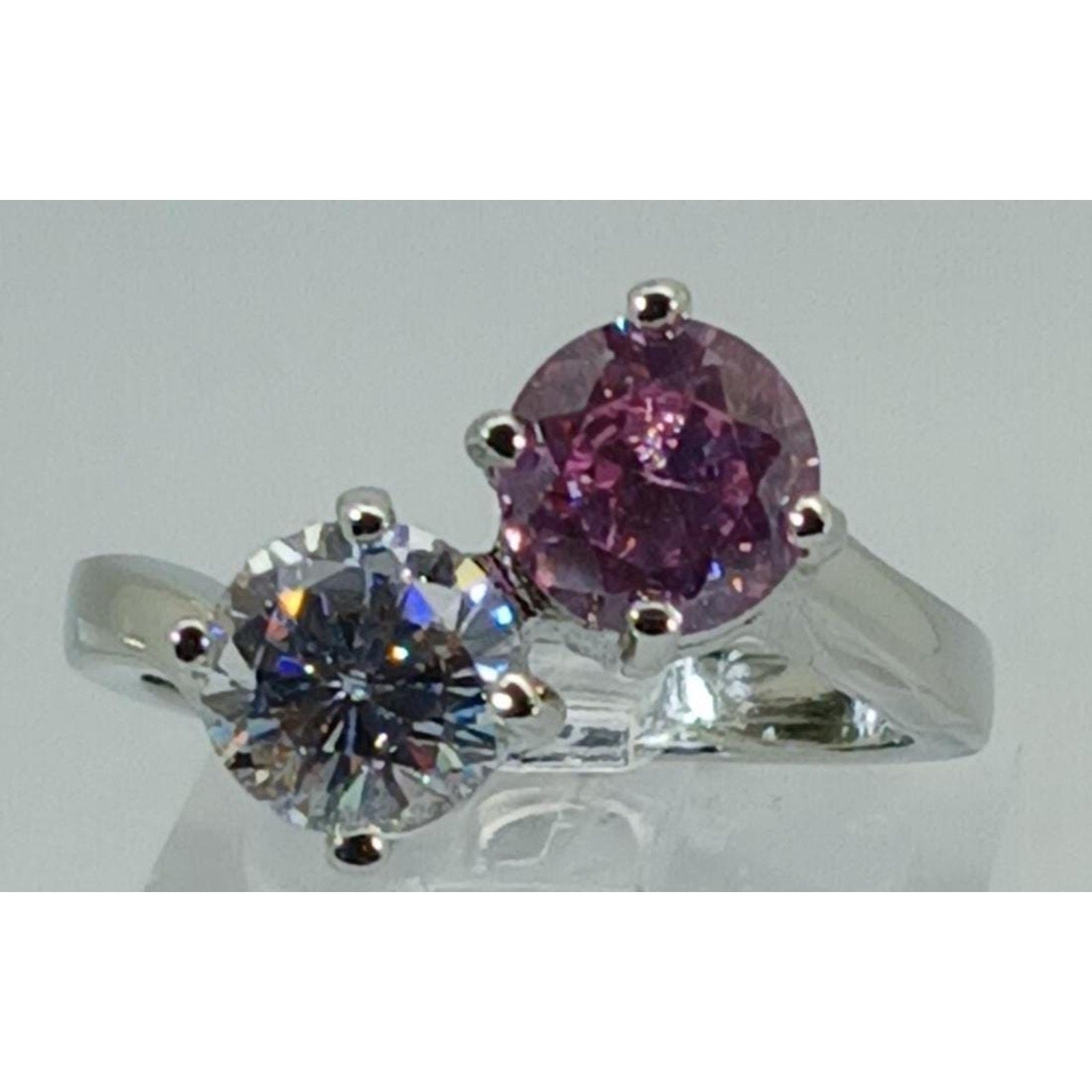 Vintage Size 9 Ring Pink Sim Diamond CZ Silver Tone White Gold GP Engagement NOS - HoneyThomas.com