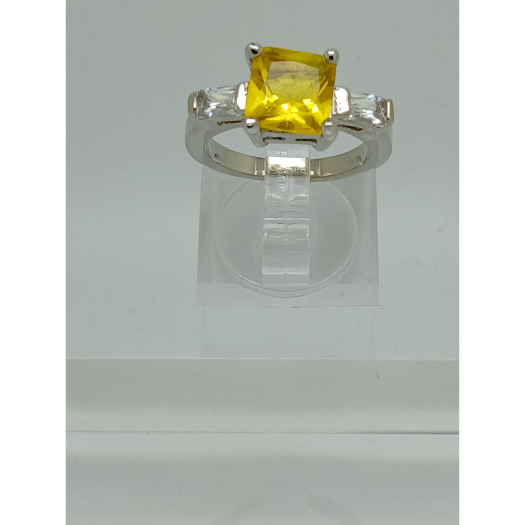 White Gold GP Canary Yellow Princess Cut Sim Diamond CZ Engagement Ring Size 6
