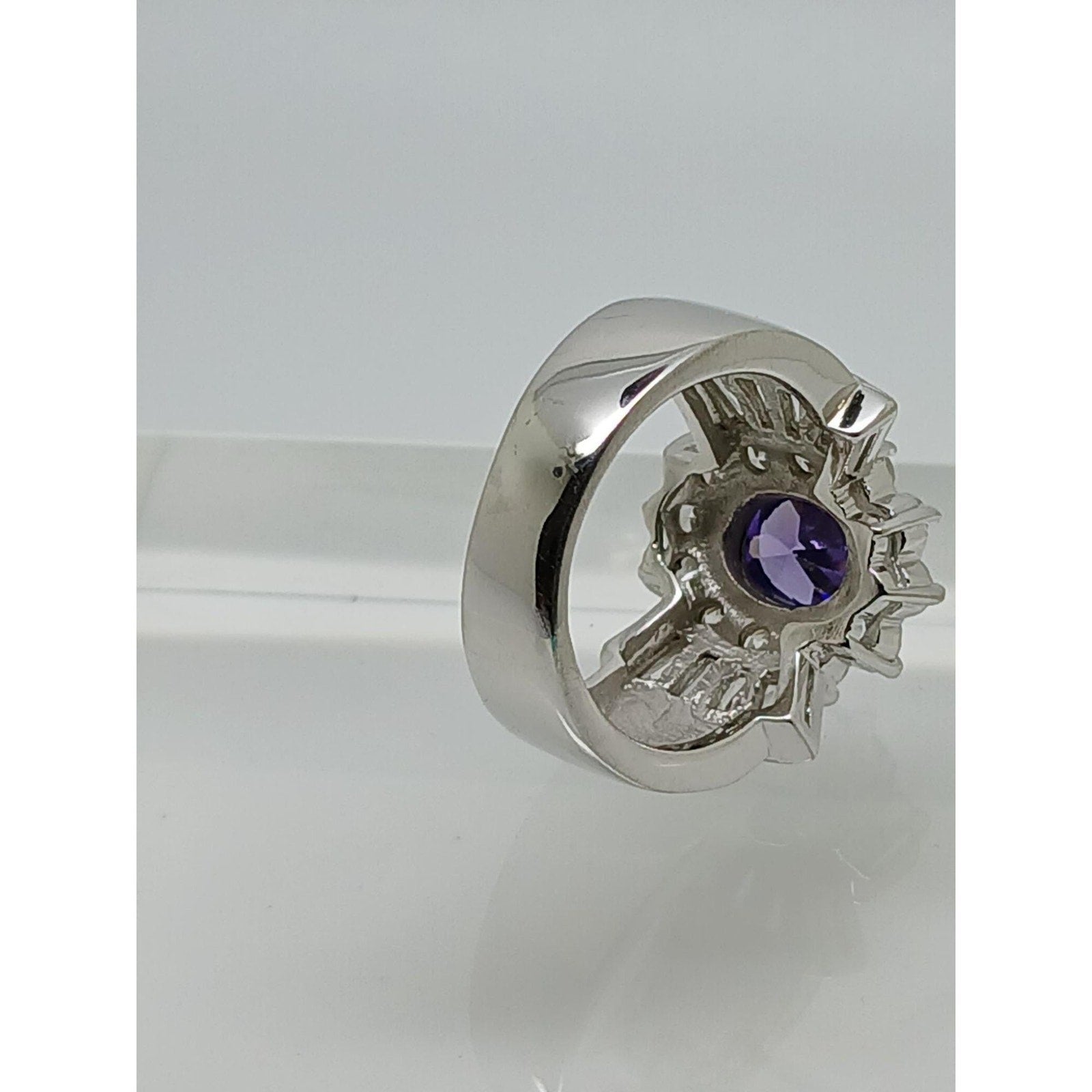 Dramatic Glam 1990's Vintage Sterling Silver Ring Simulated Amethyst CZ Size 6.5 - HoneyThomas.com