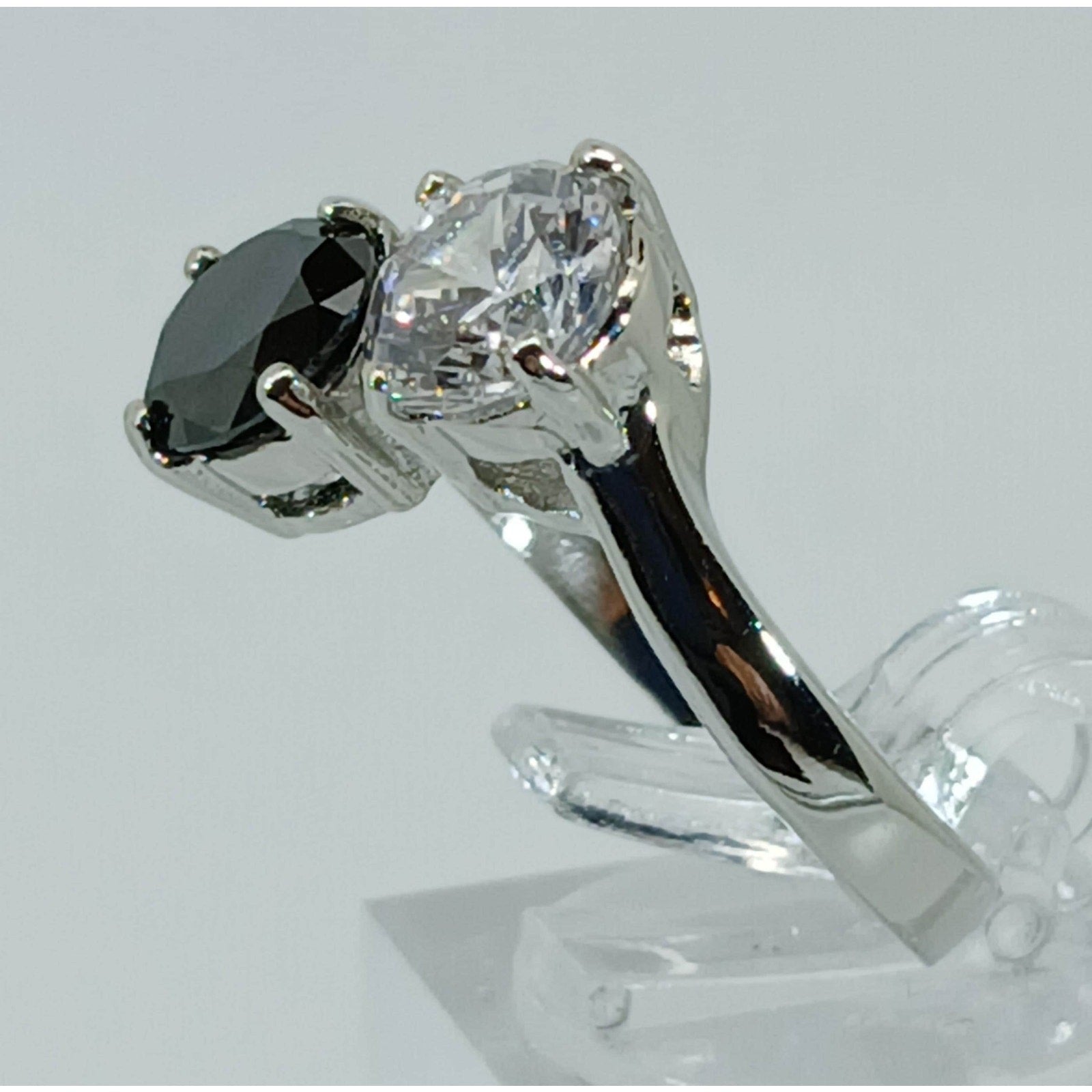Vintage Ring Size 6 Black Sim Diamond CZ Silver Tone White Gold GP Engagement - HoneyThomas.com