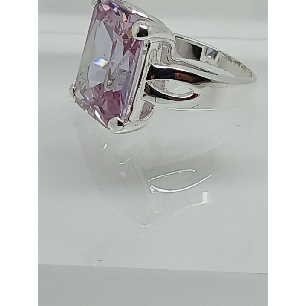 1990's Glamour Vintage 925 Sterling Silver CZ Ring Pink-Lilac Ice Stone Size 6 - HoneyThomas.com
