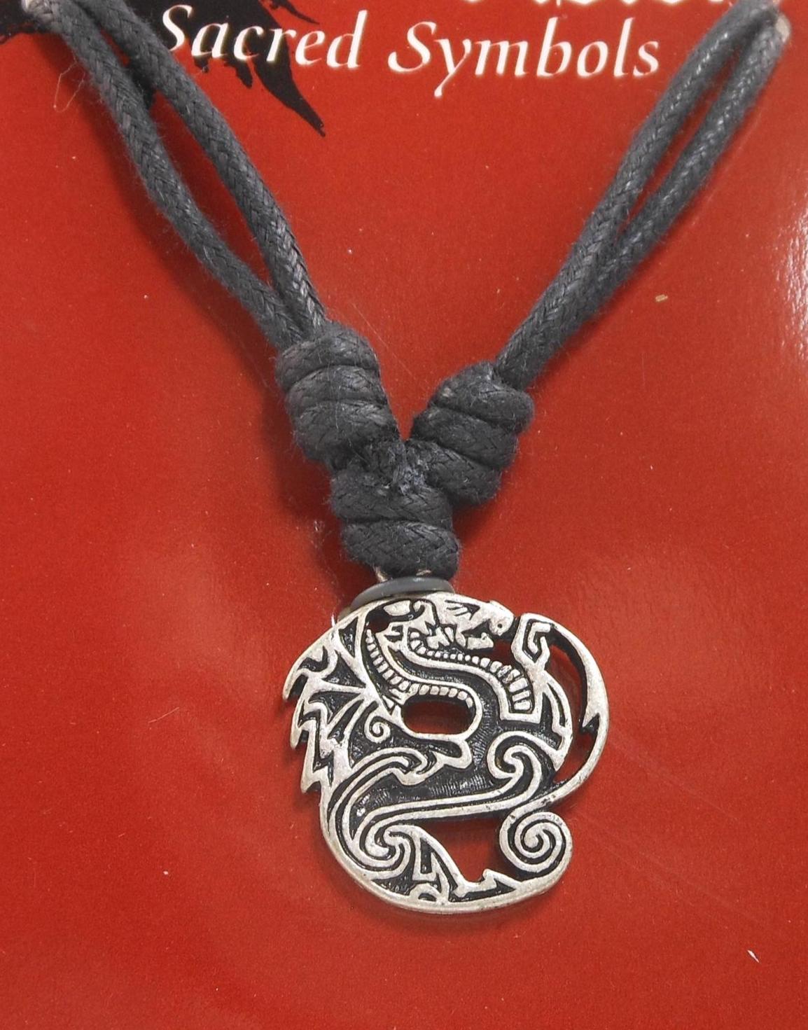 Vintage Celtic Dragon Pendant Necklace: Sacred Symbol-8, Adjustable Cord