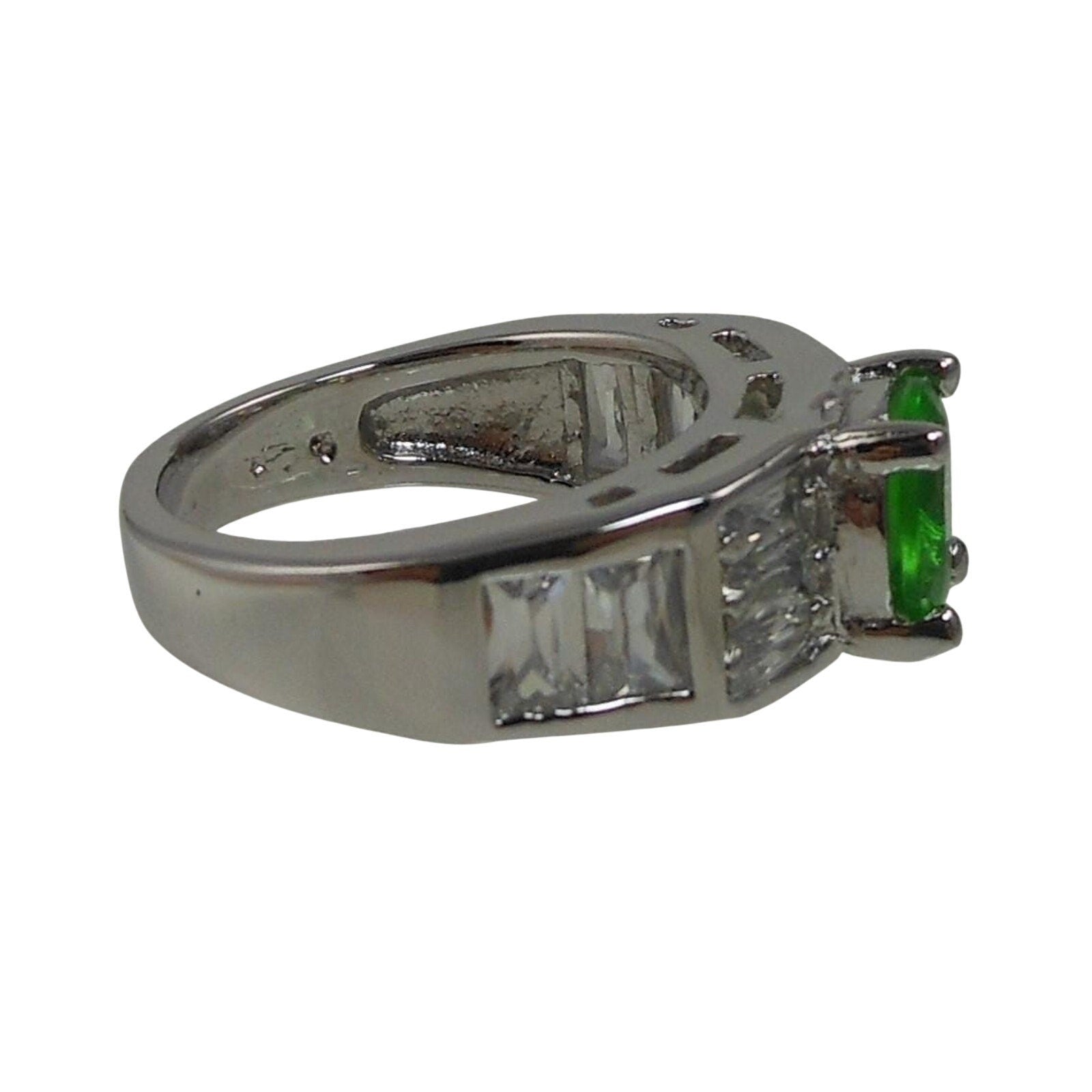 Vintage Sterling Silver Simulated Diamond Emerald Engagement Wedding Ring Band 7 - HoneyThomas.com
