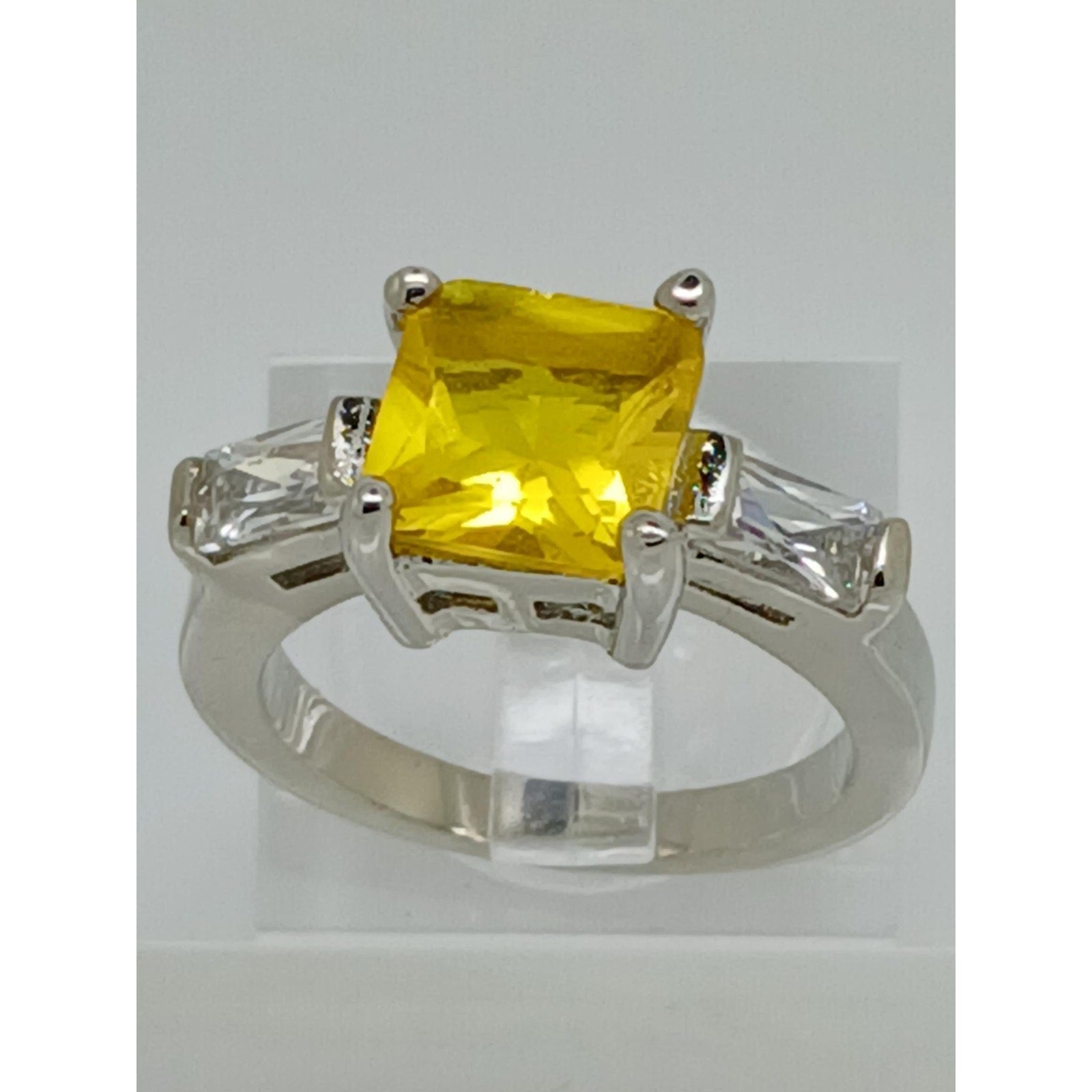 White Gold GP Canary Yellow Princess Cut Sim Diamond CZ Engagement Ring Size 10 - HoneyThomas.com