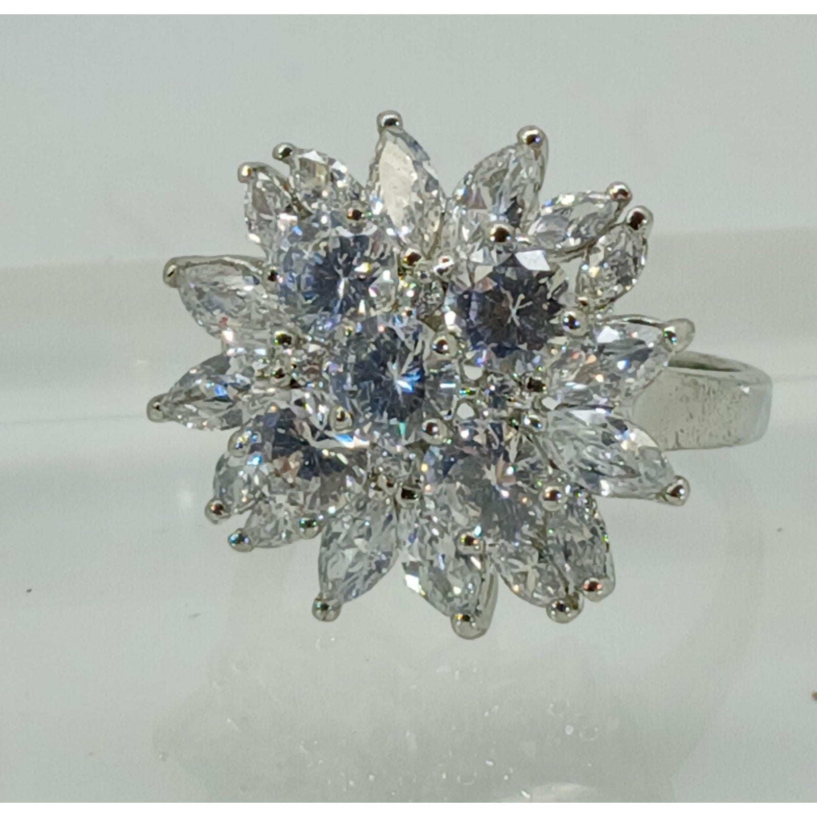 Fabulous Vintage 1990's Glam Ring Size 10 Gold GP Sim Diamond CZ Cocktail NOS - HoneyThomas.com