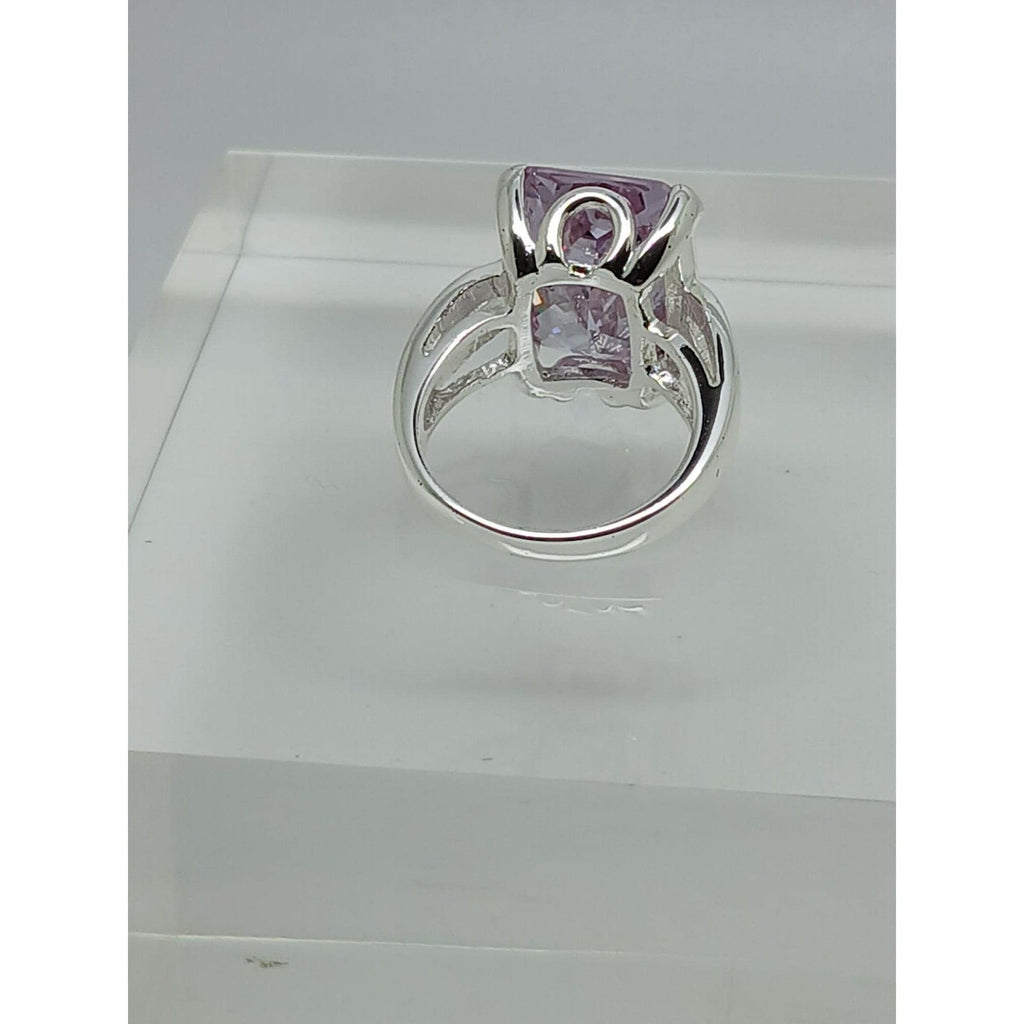 1990's Glamour Vintage 925 Sterling Silver CZ Ring Pink-Lilac Ice Stone Size 6 - HoneyThomas.com