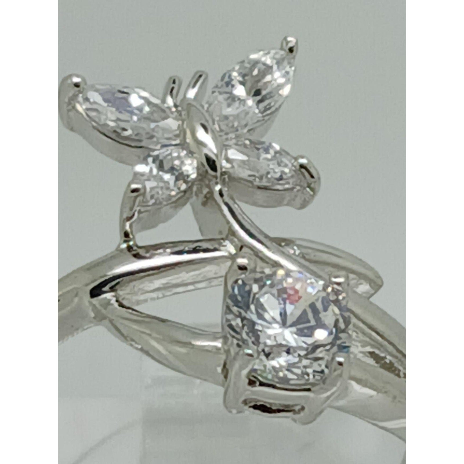 Vintage White Gold GP Round Marquise Cut Sim Diamond CZ Butterfly Ring Size 7.5 - HoneyThomas.com