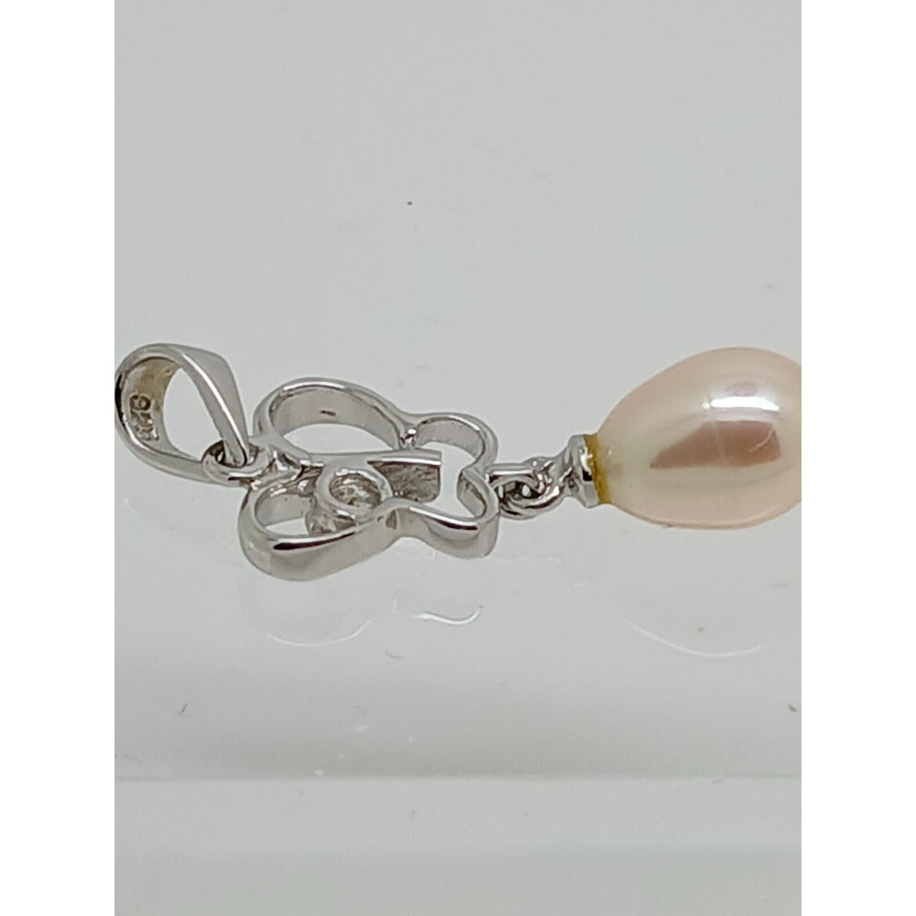Thailand Sterling Silver Sim Diamond Pearl Butterfly Pendant Necklace Gift Boxed - HoneyThomas.com