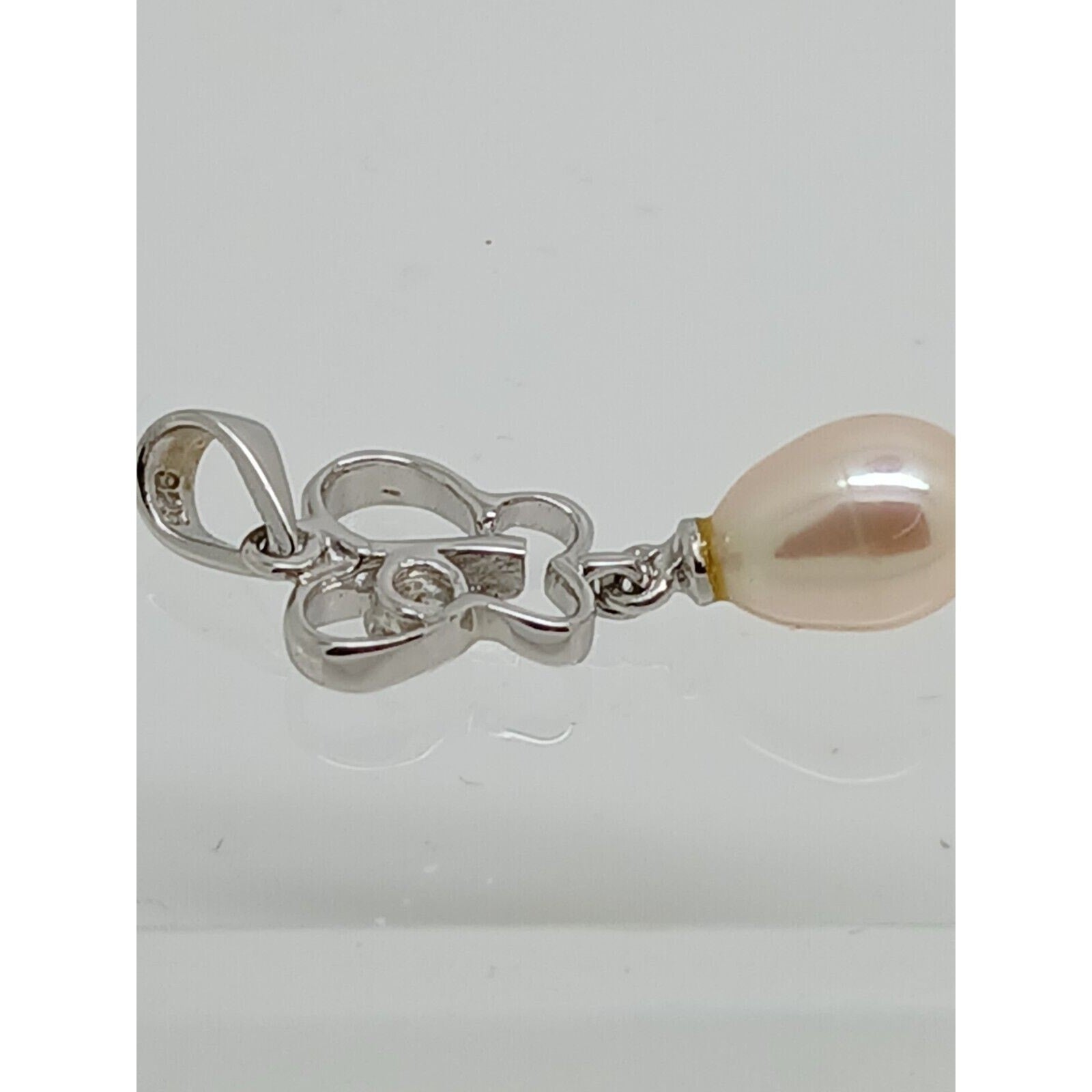 Thailand Sterling Silver Sim Diamond Pearl Butterfly Pendant Necklace Gift Boxed - HoneyThomas.com