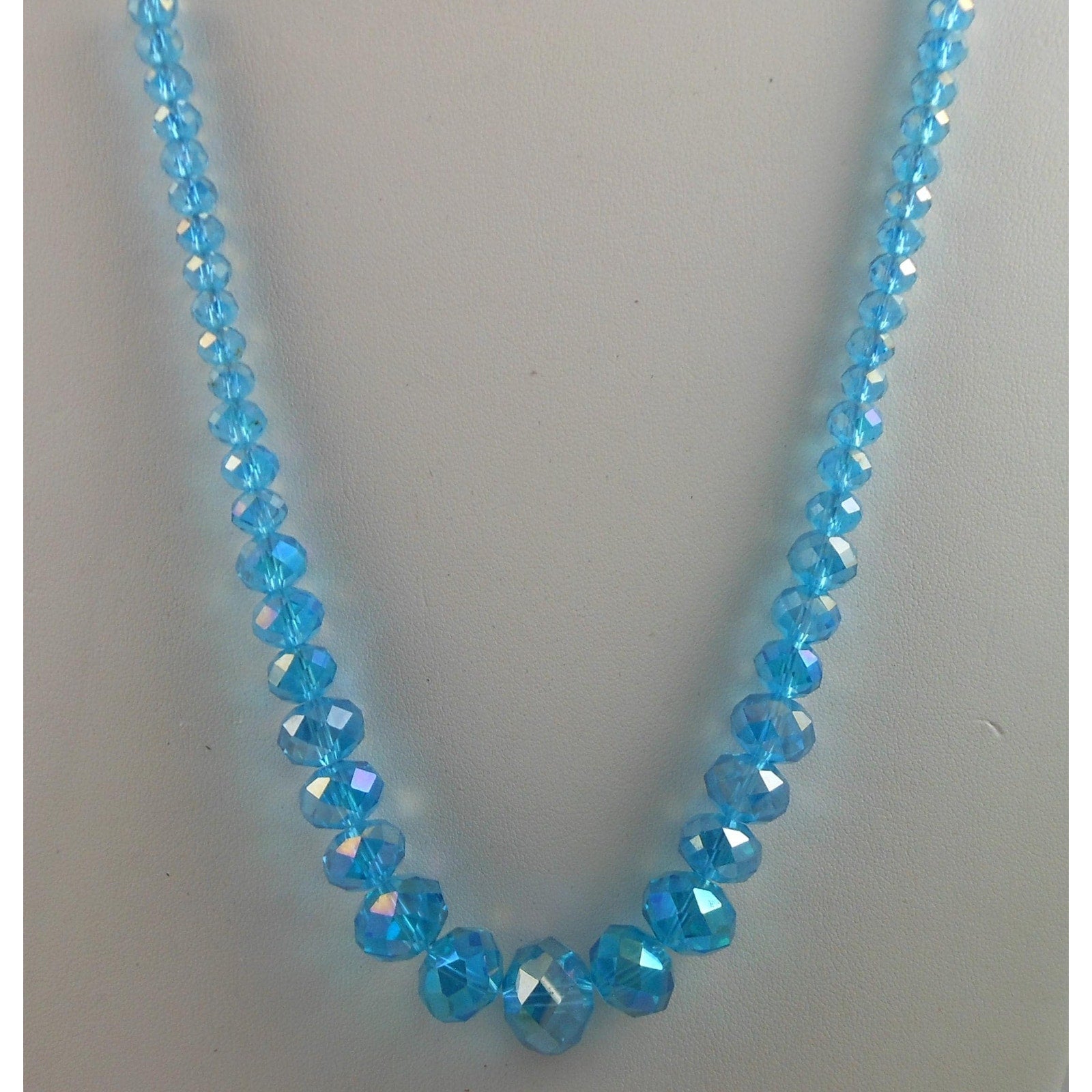 Copied - Handmade Sky Blue AB Crystal Beaded Necklace Graduated Beads - Adjustable Length